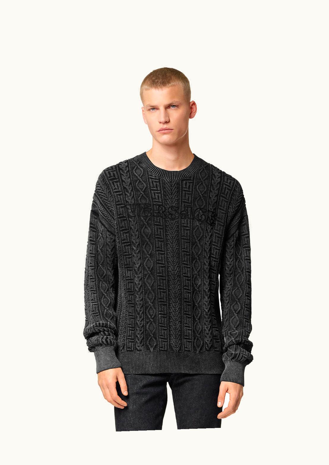 Versace Versace Greca Cable-Knit Stone-Washed Cotton Jumper Black
