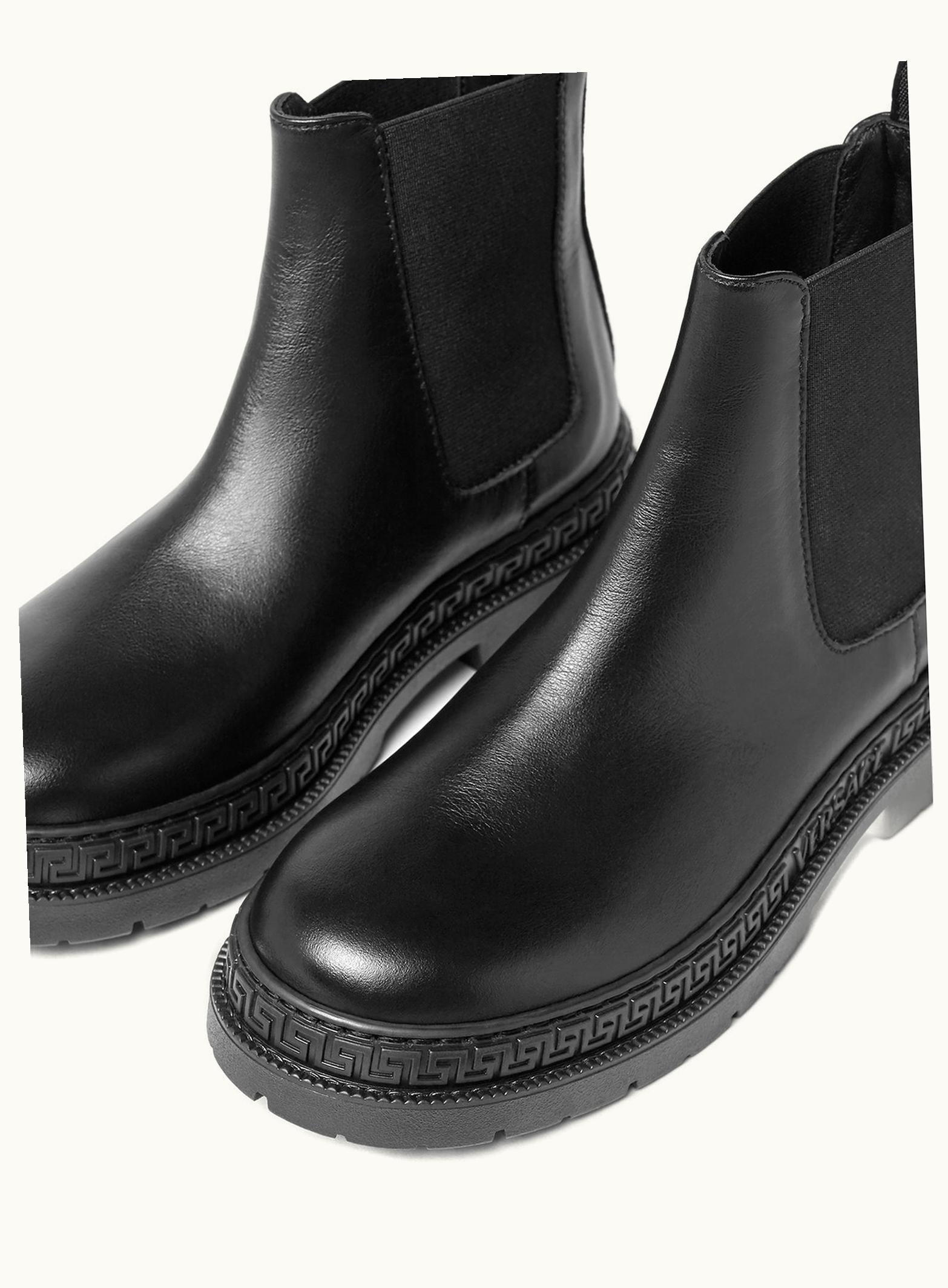 Versace Versace Greca Leather Kids Ankle Boots Black, Silver