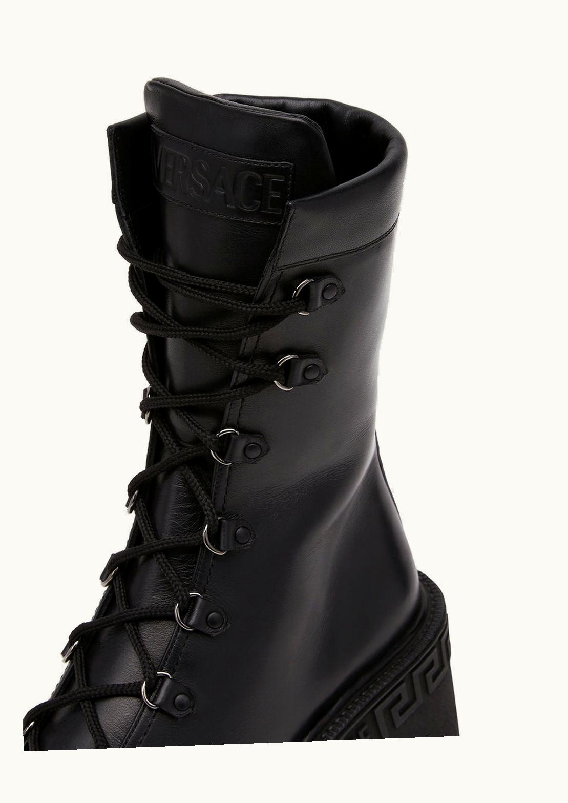 Versace Versace Greca High Block Heel Platform Combat Boots Black