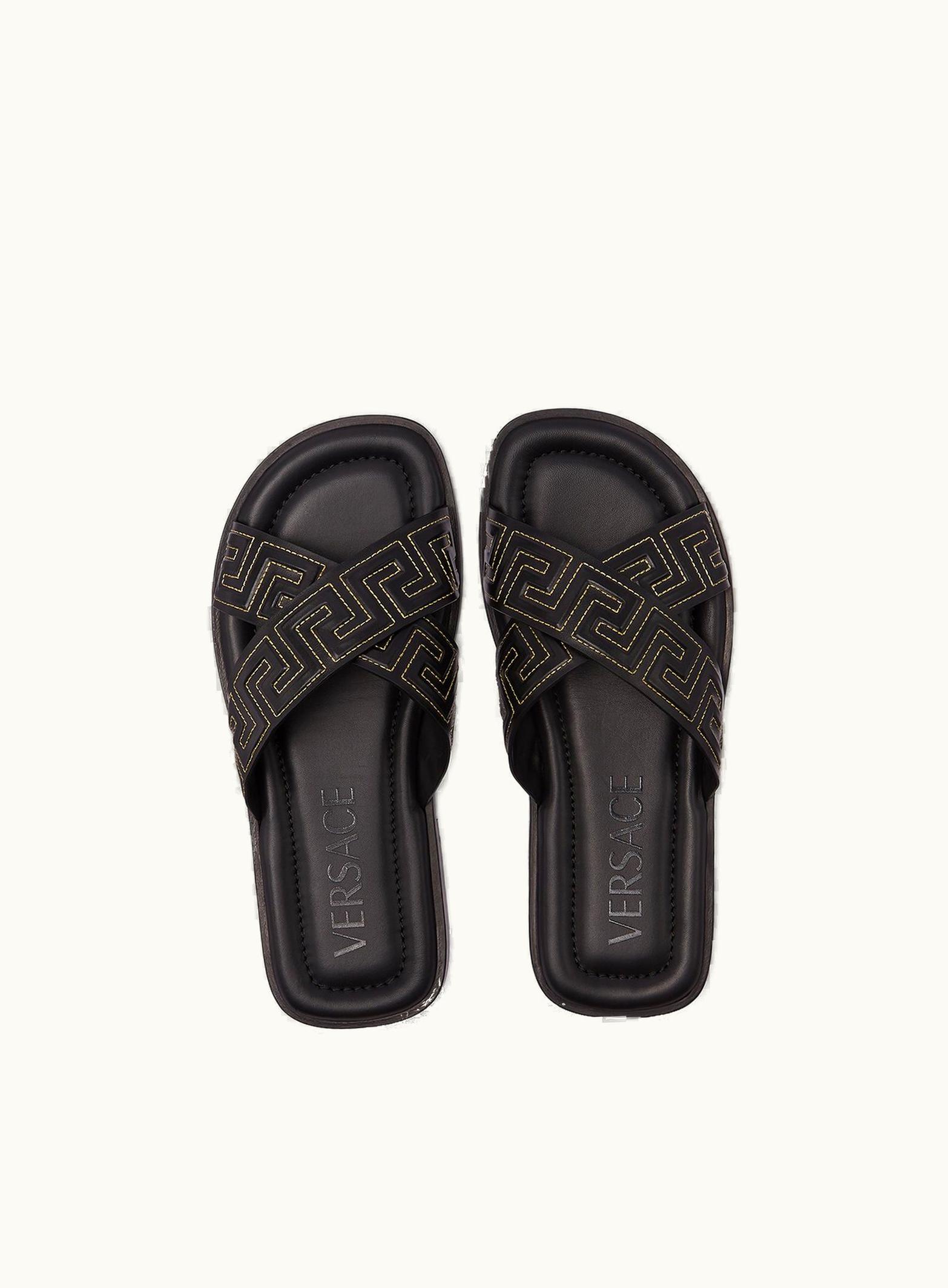 Versace Versace Greca Leather Sandals Black