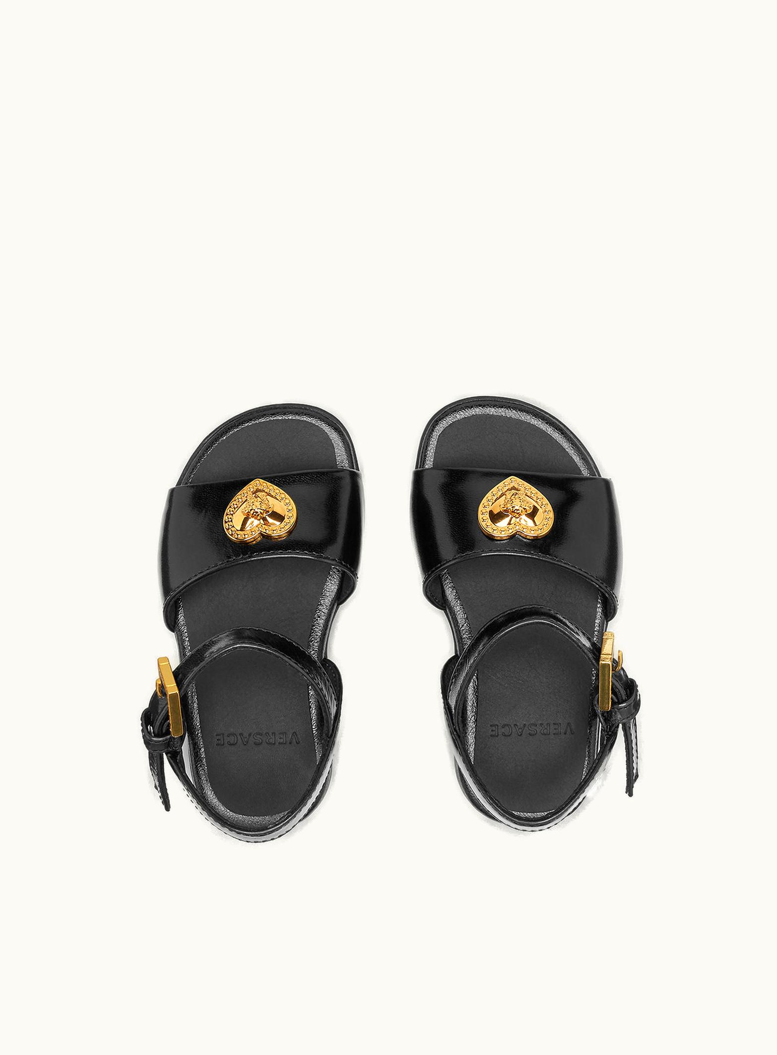 Versace Versace Medusa Heart Kids Leather Sandals Black Gold Greca Buckle