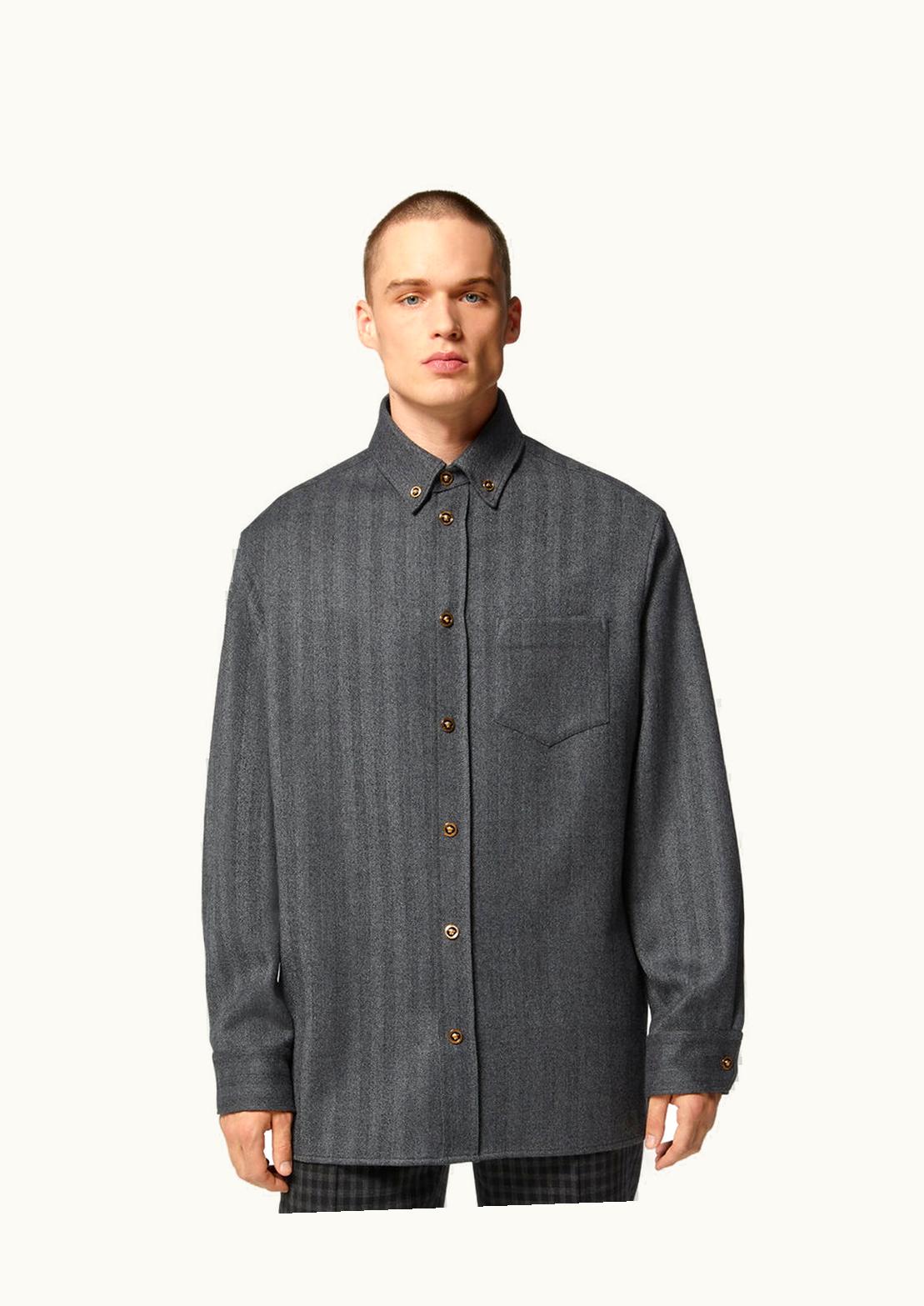 Versace Versace Herringbone Cashmere Overshirt Gray