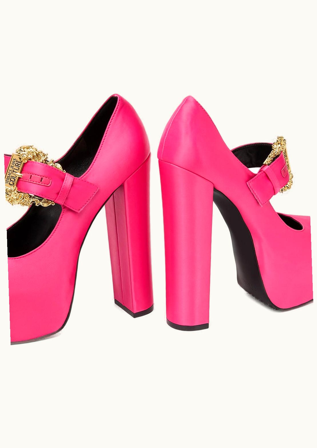 Versace Versace Baroque Buckle Satin Platform Pumps Pink