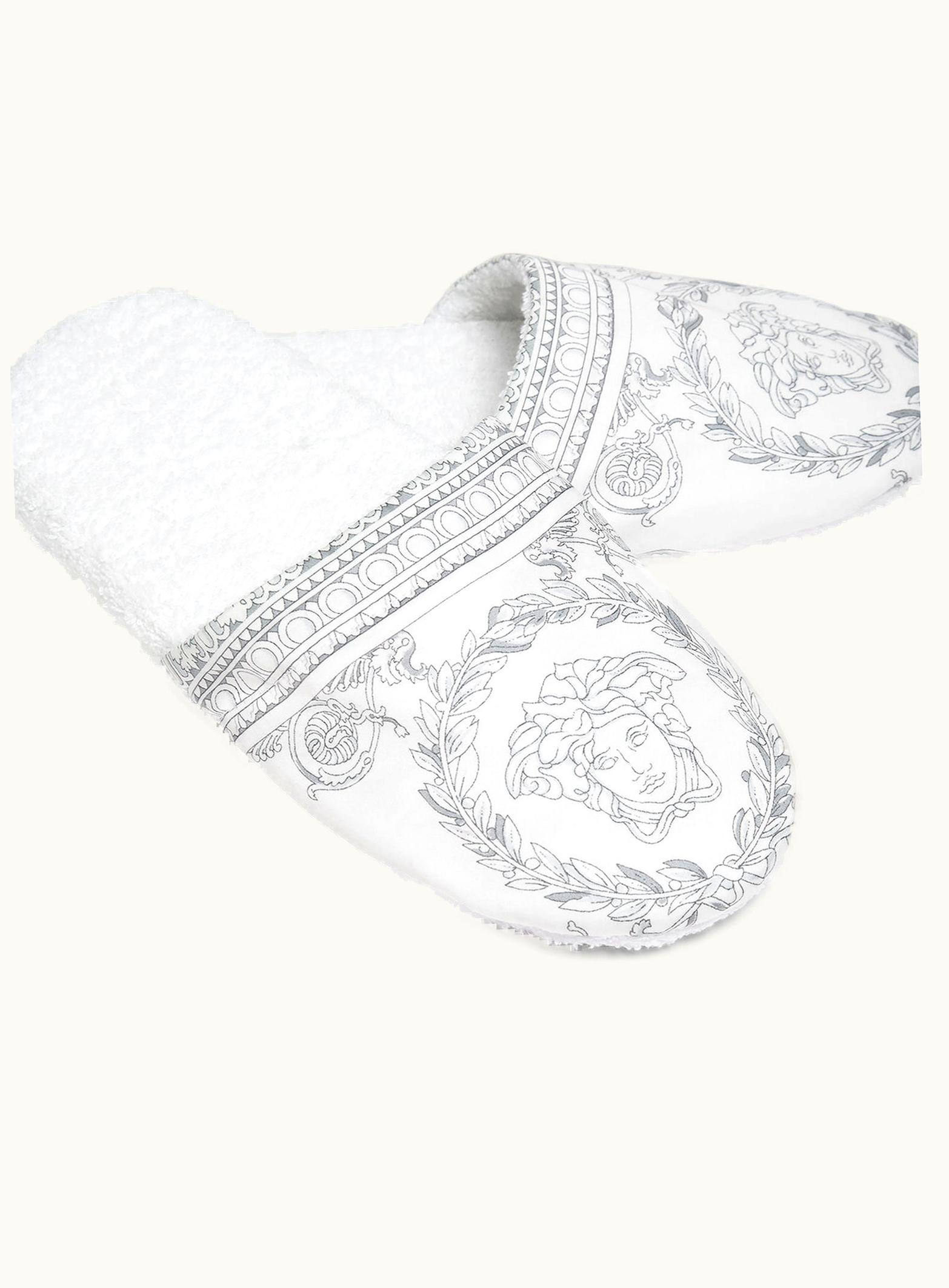 Versace Versace I ♡ Baroque Slippers White, Silver