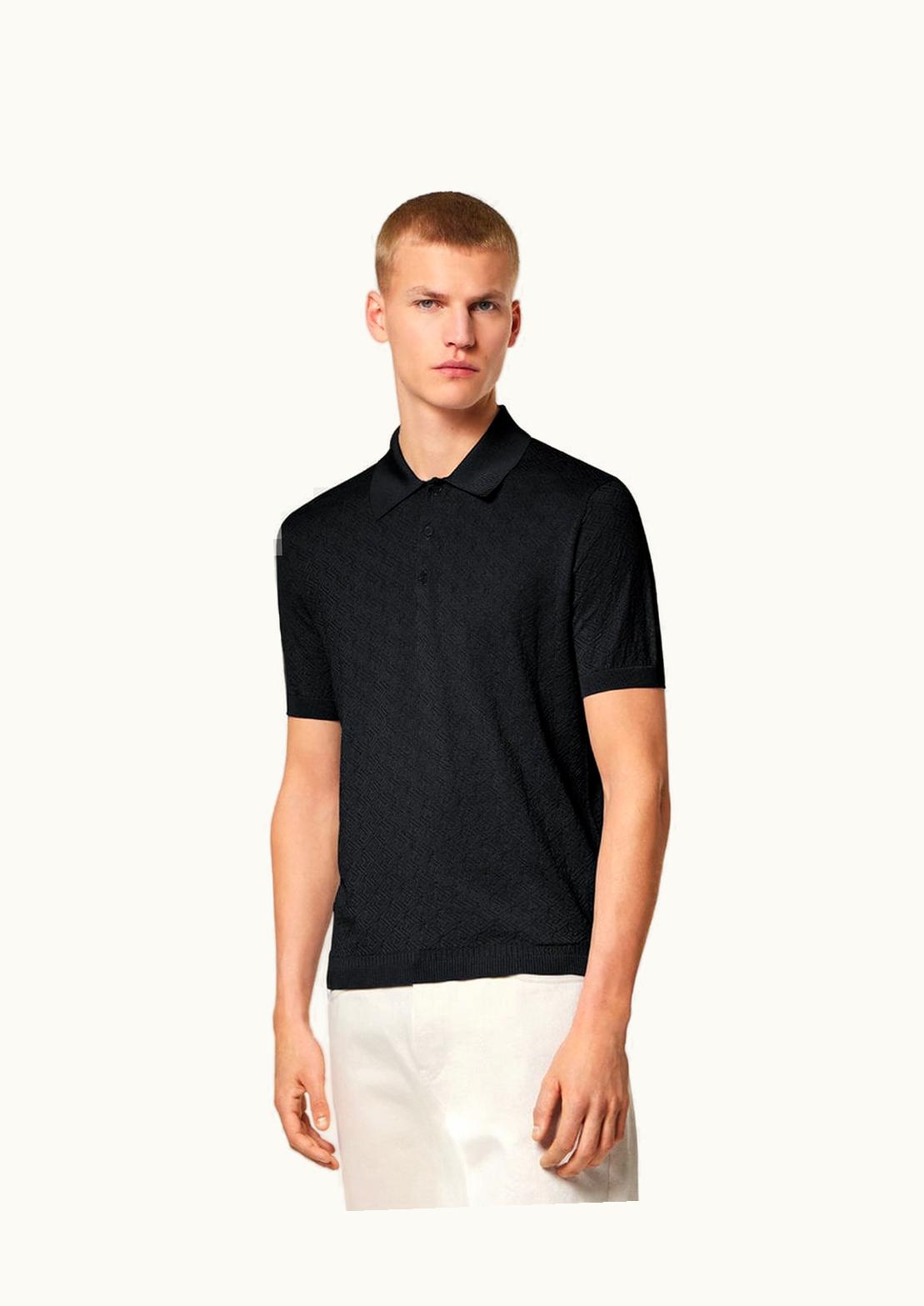 Versace Versace La Greca Short-Sleeved Knit Polo Shirt Black