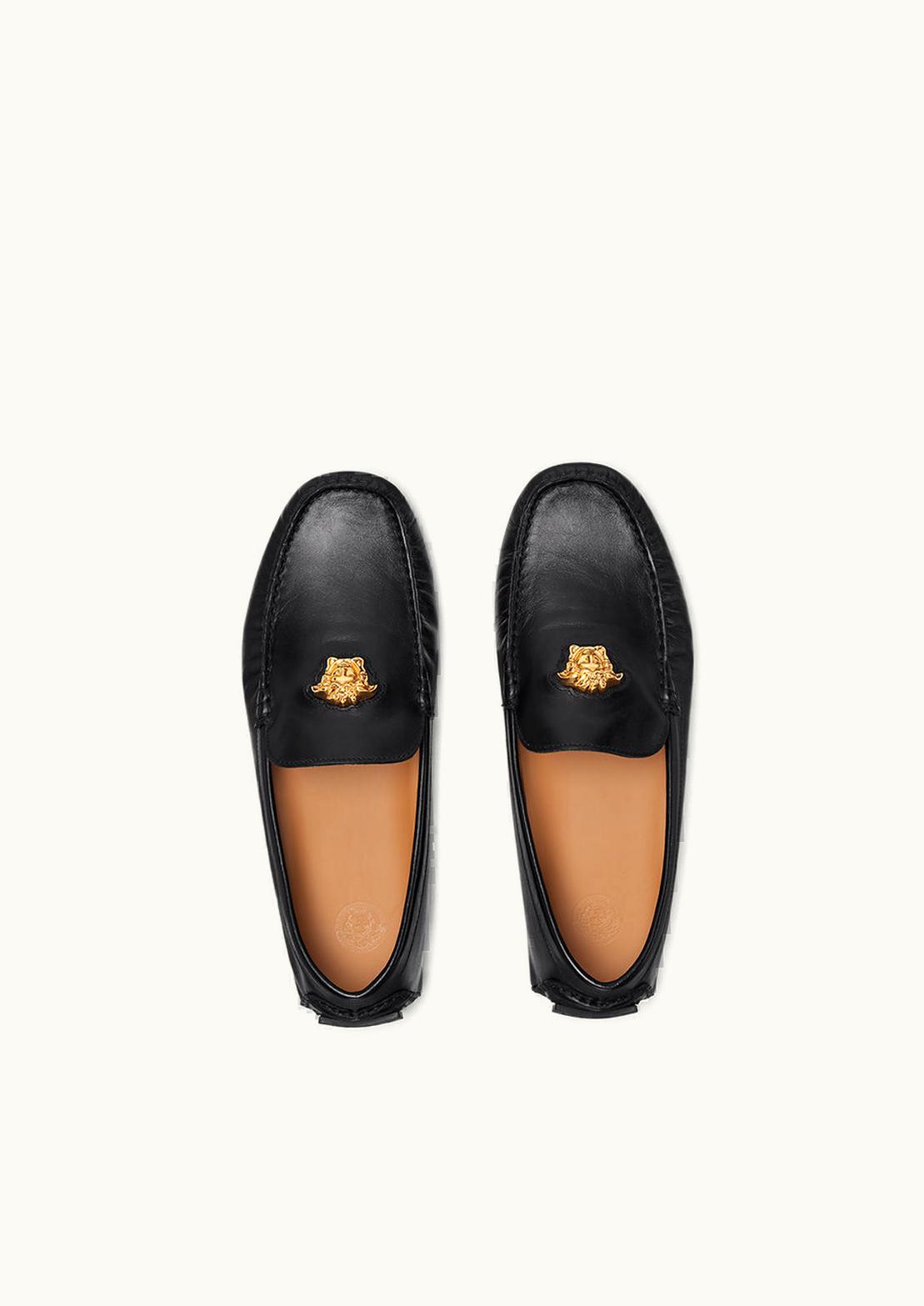 Versace Versace La Medusa Driver Shoes Black, Gold - Leather Slip-On Driving Shoes Black