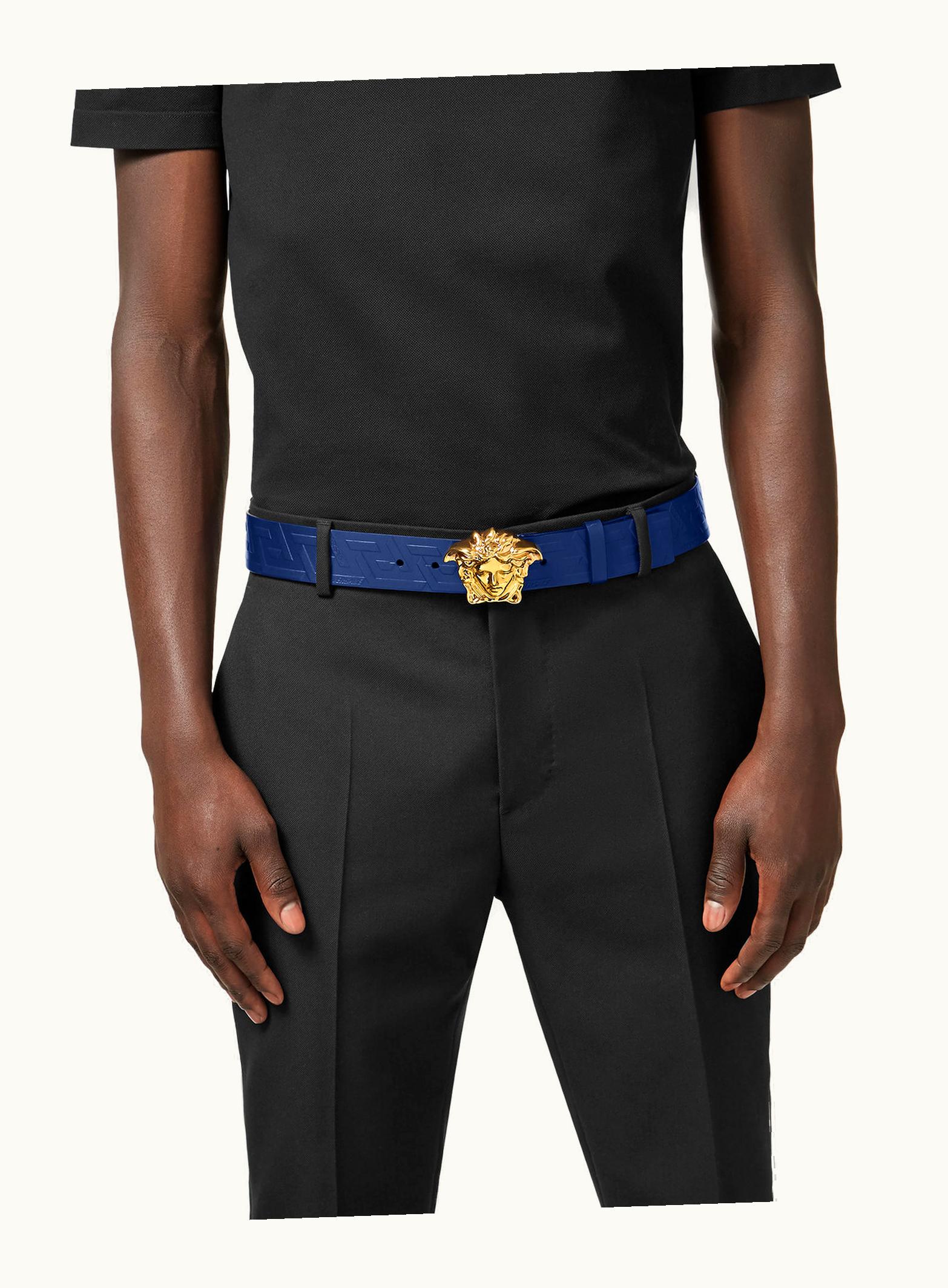 Versace Versace La Medusa Greca Leather Belt Blue