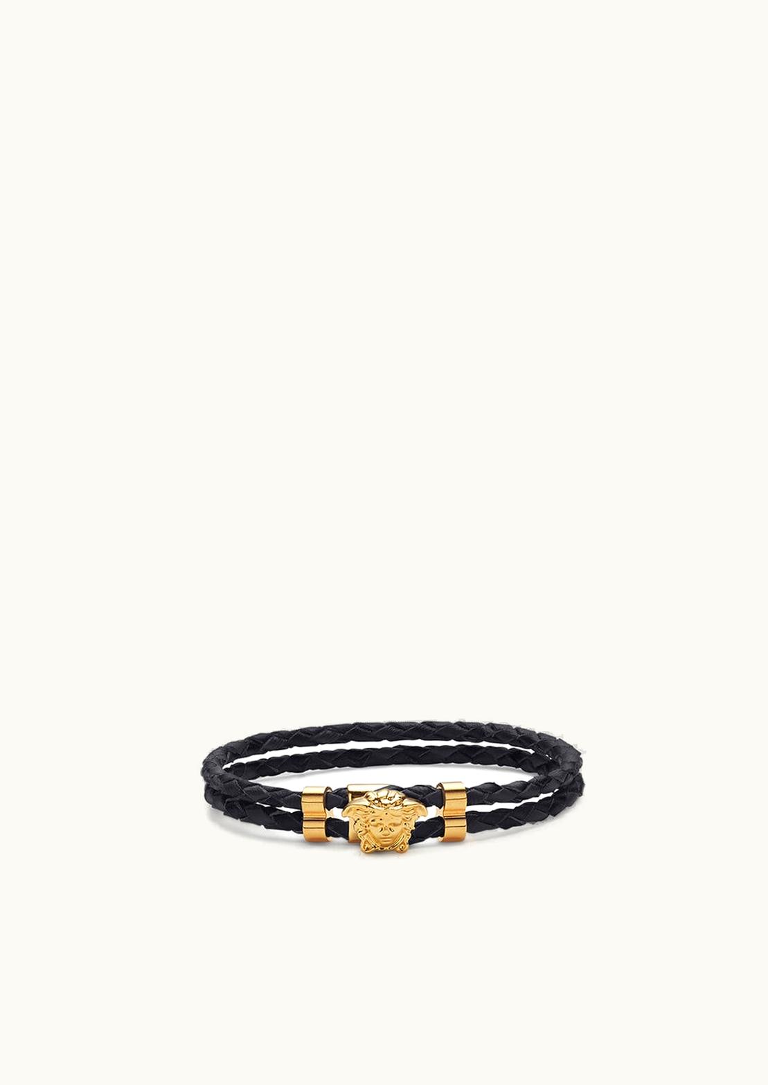 Versace Versace La Medusa Leather Bracelet Black, Gold