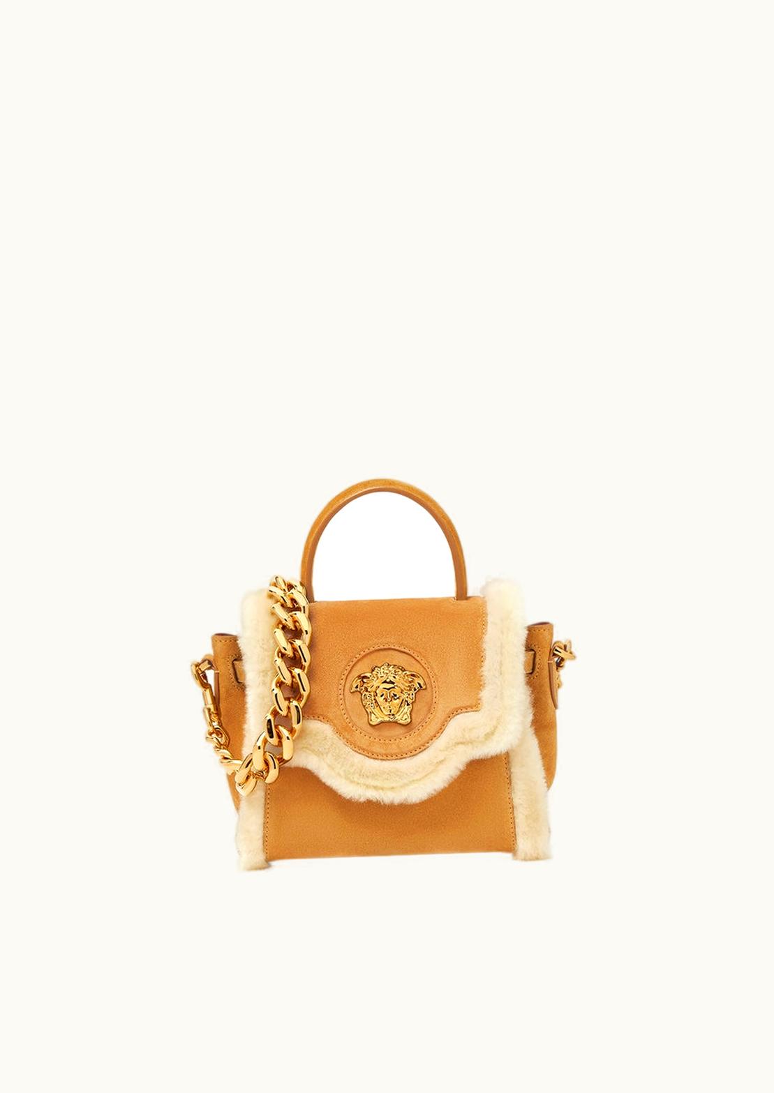 Versace Versace La Medusa Shearling Small Handbag Beige