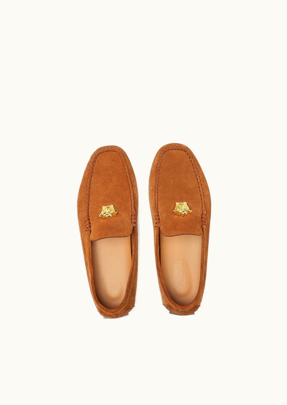 Versace Versace La Medusa Suede Slip-On Driver Shoes Brown