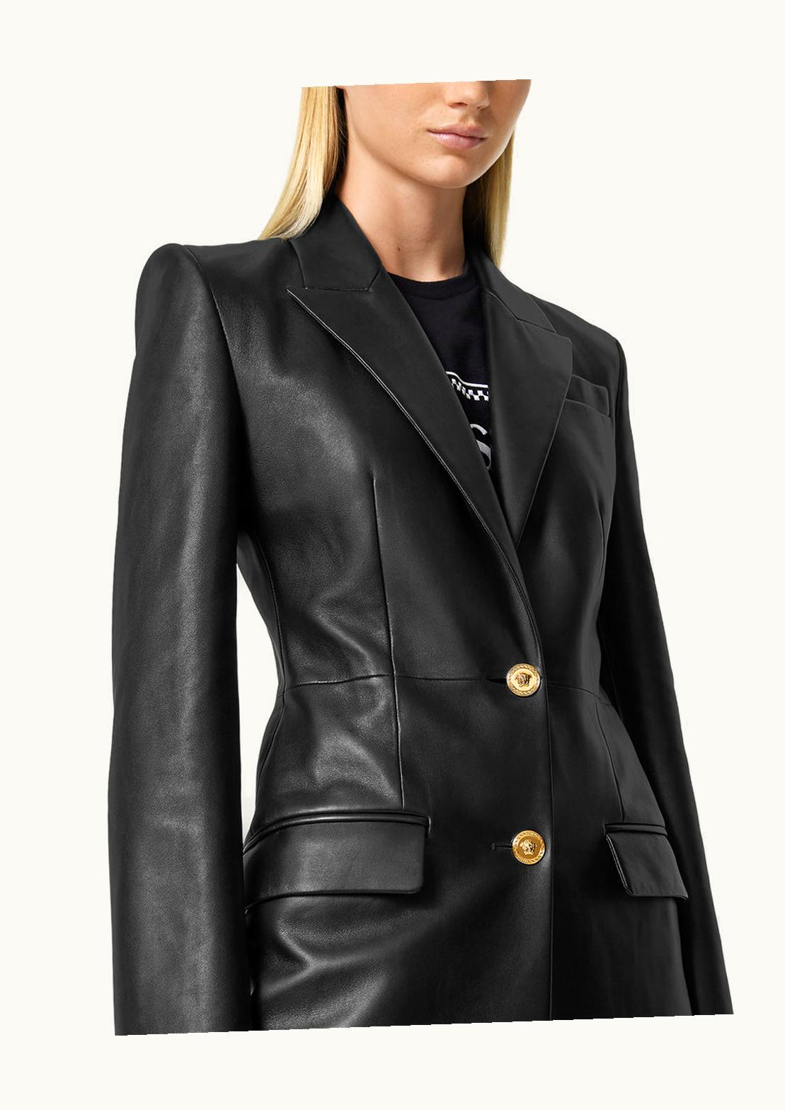 Versace Versace Leather Long Coat Black