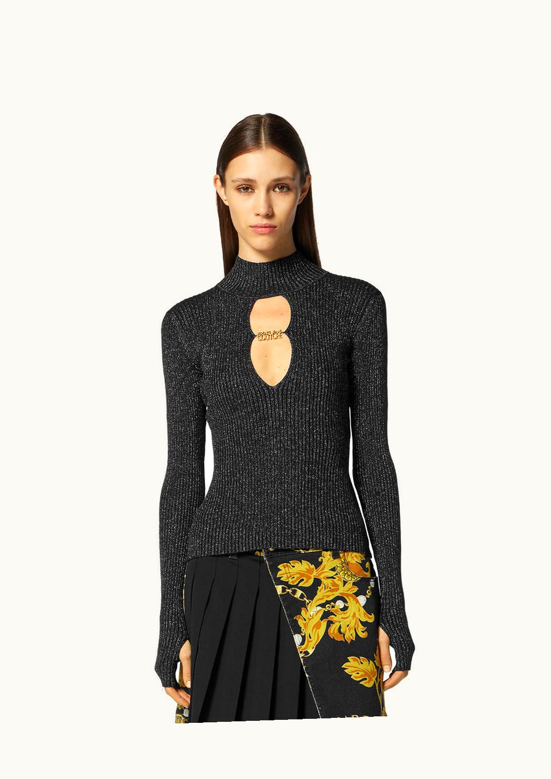 Versace Versace Institutional Logo Cutout Lurex Turtleneck Top Black