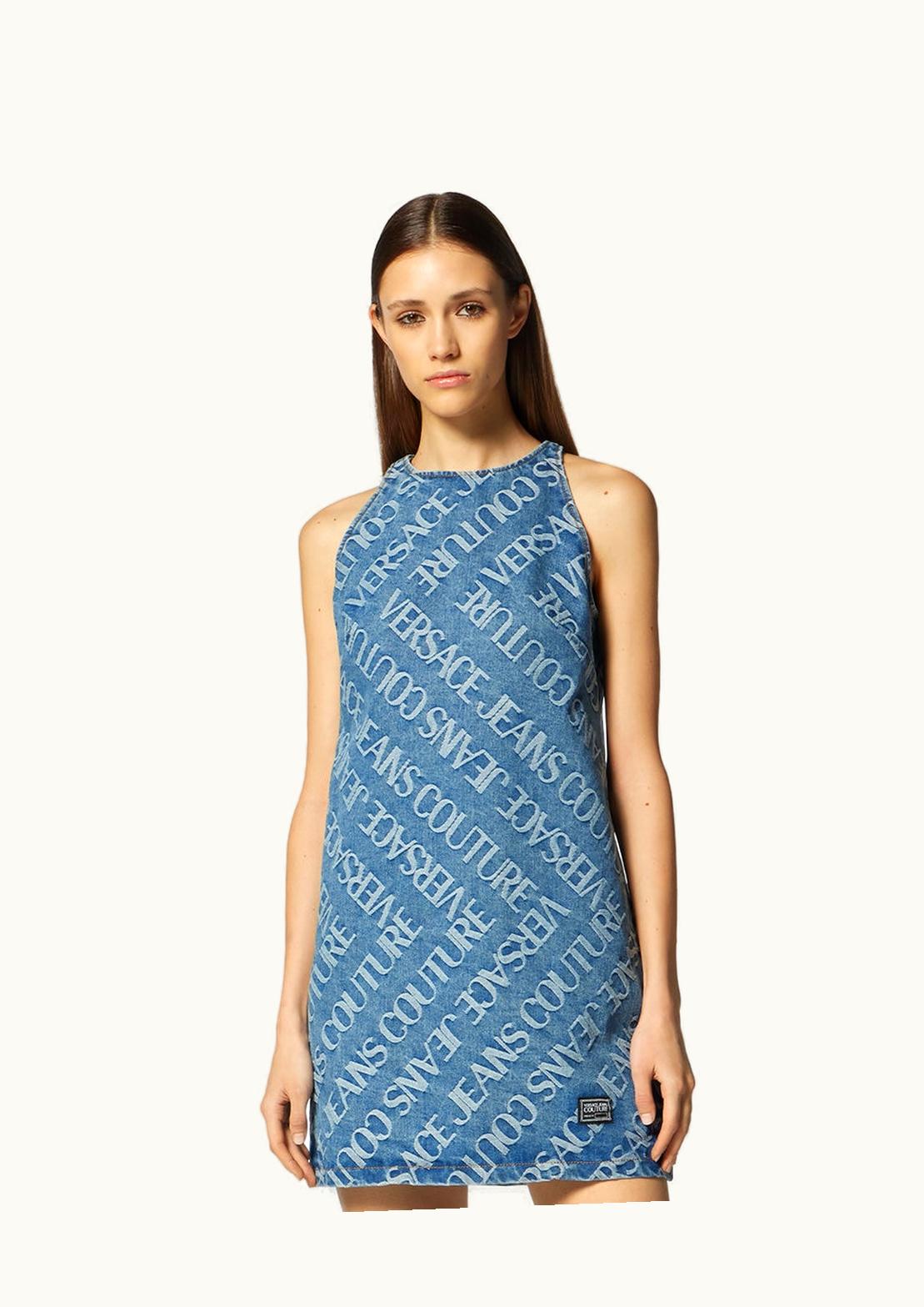 Versace Versace Logo Denim Mini Dress Blue