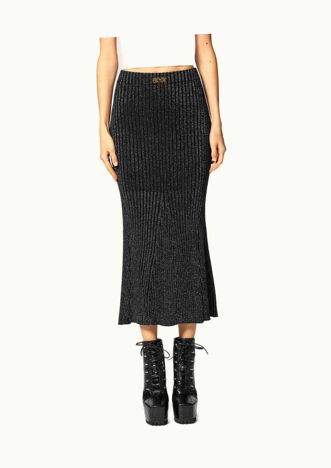 Versace Versace Institutional Logo Ribbed Midi Skirt Black