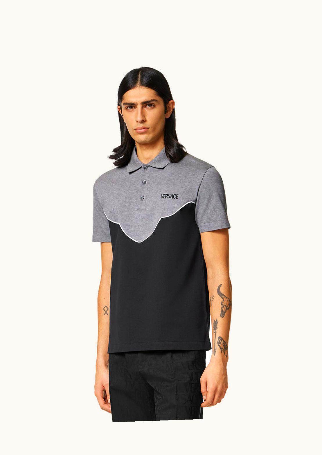 Versace Versace Embroidered Logo Polo Shirt Black and Gray
