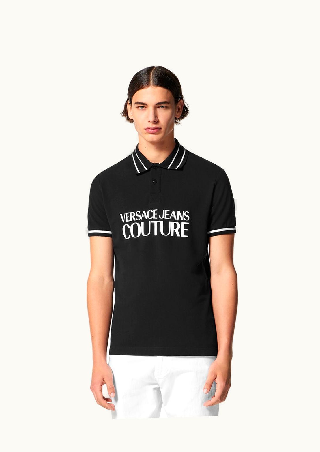 Versace Versace Logo Cotton Piqué Polo Shirt Short-Sleeved Black