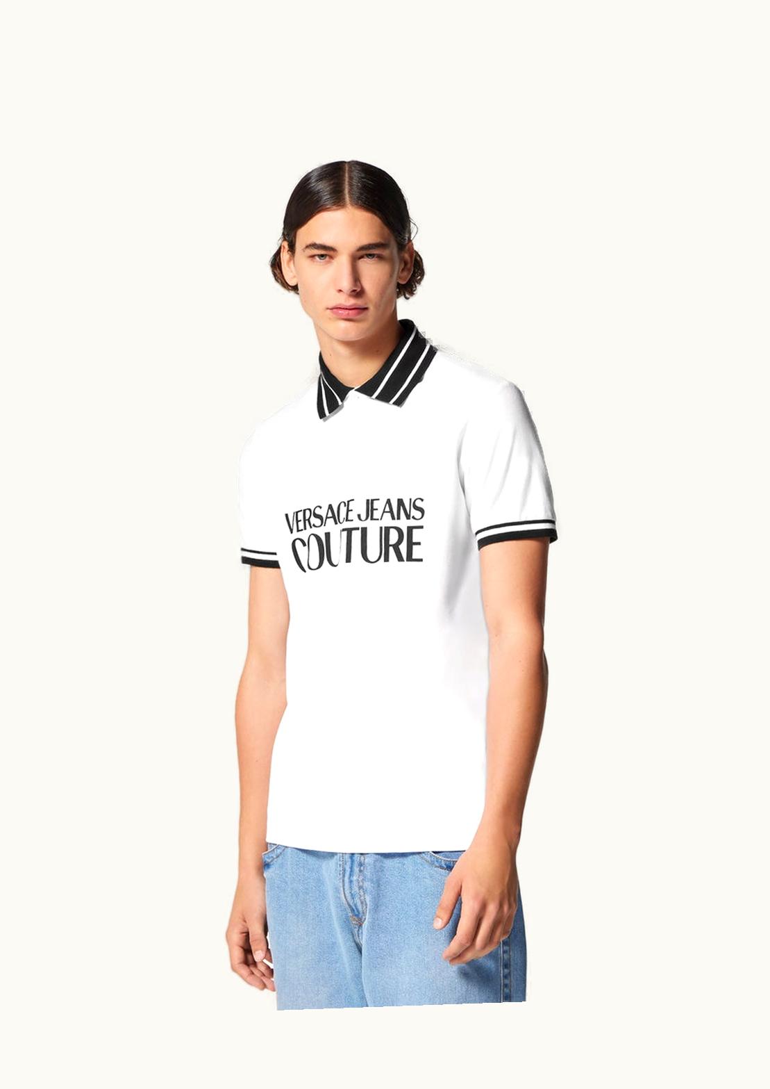Versace Versace Logo Print Cotton Piqué Short-Sleeved Polo Shirt White
