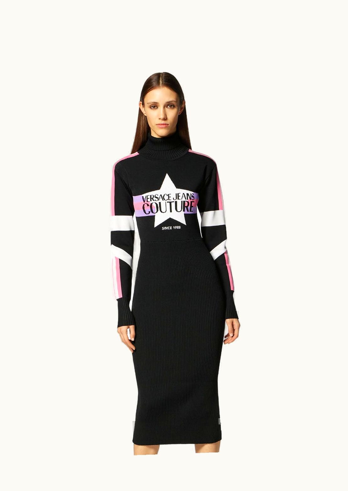 Versace Versace Logo Turtleneck Midi Dress Black, Print