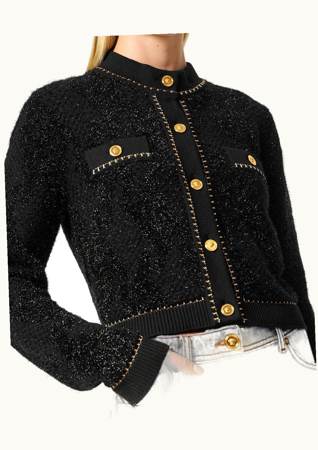 Versace Versace Lurex Tweed Cardigan Black