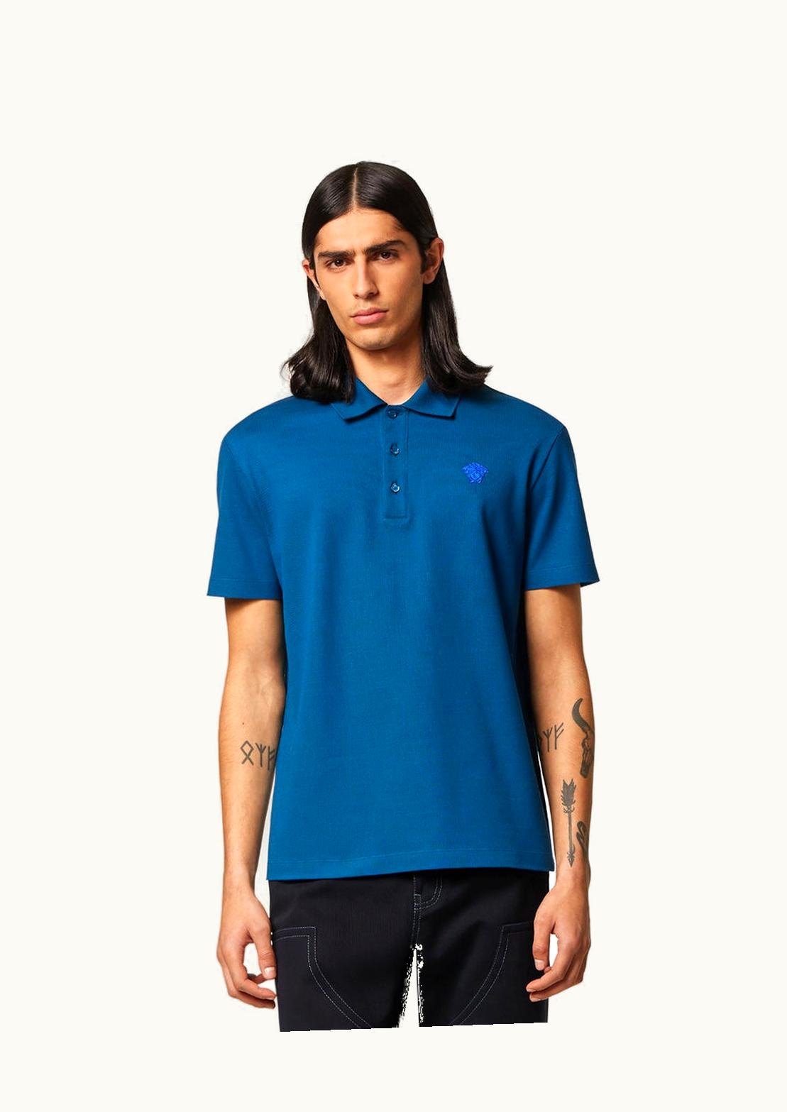 Versace Versace Medusa Embroidered Slim Fit Polo Shirt Blue
