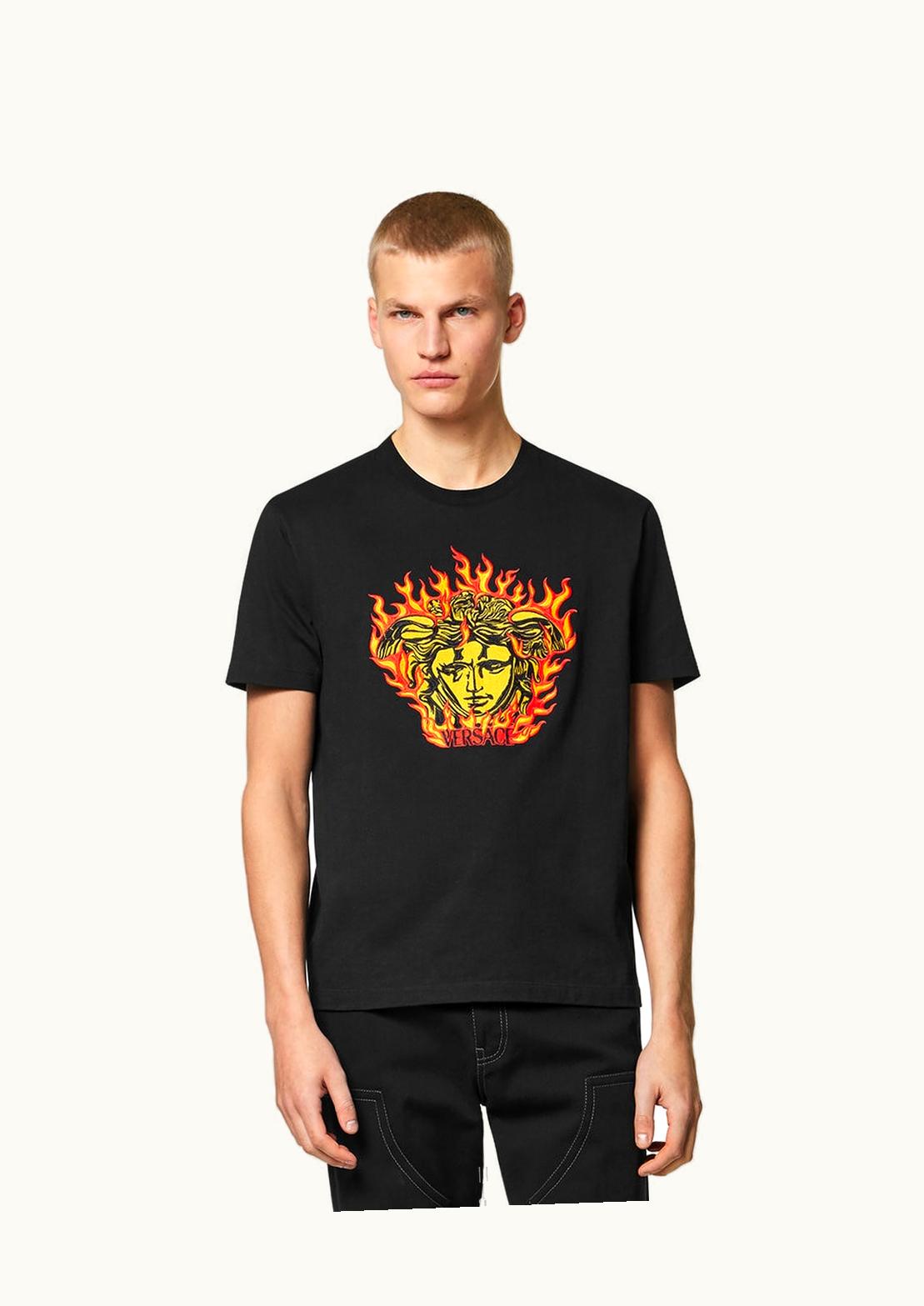 Versace Versace Flame Medusa Embroidered T-Shirt Cotton Black