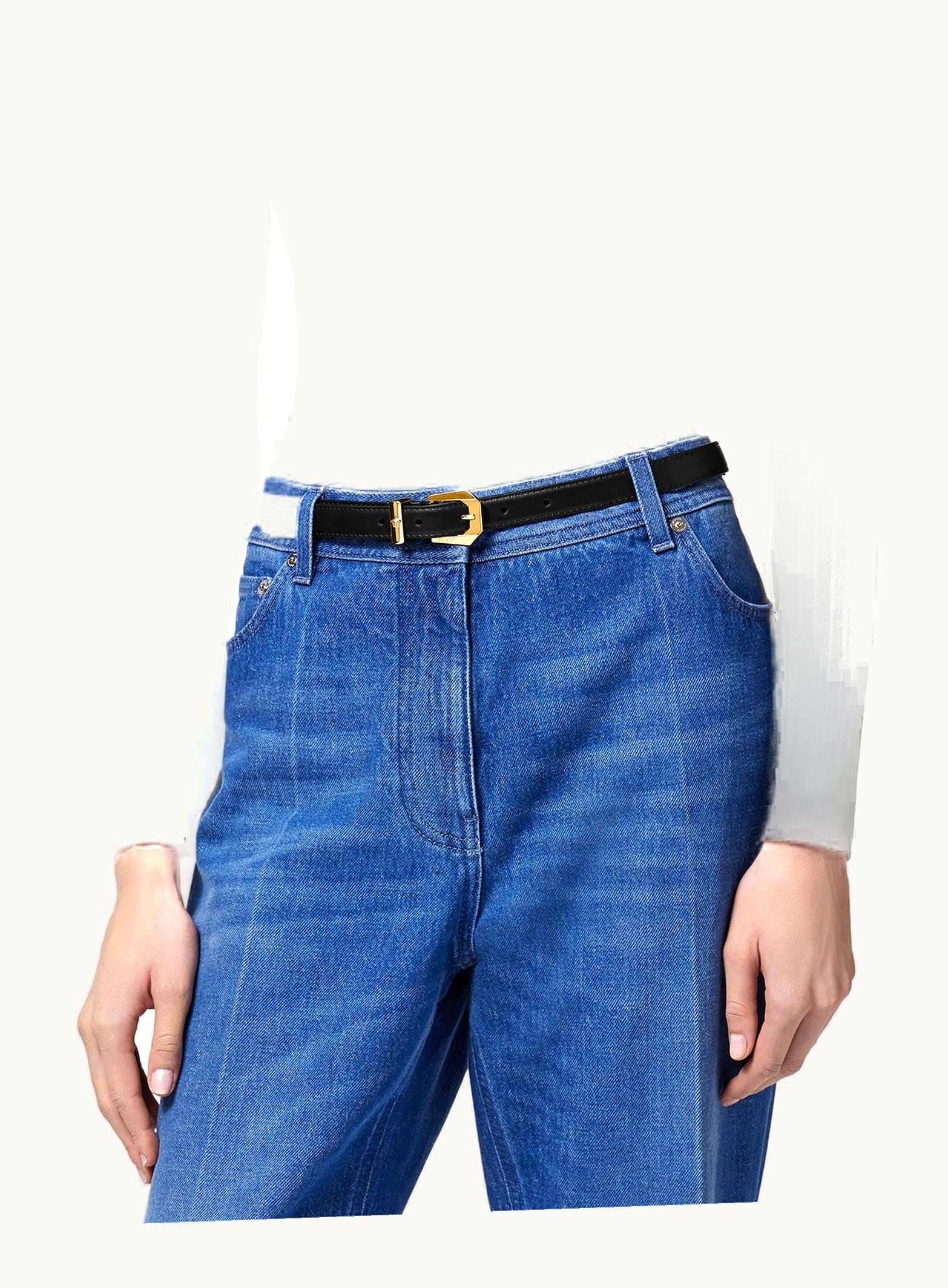 Versace Versace Medusa Heritage Thin Leather Belt Black, Gold