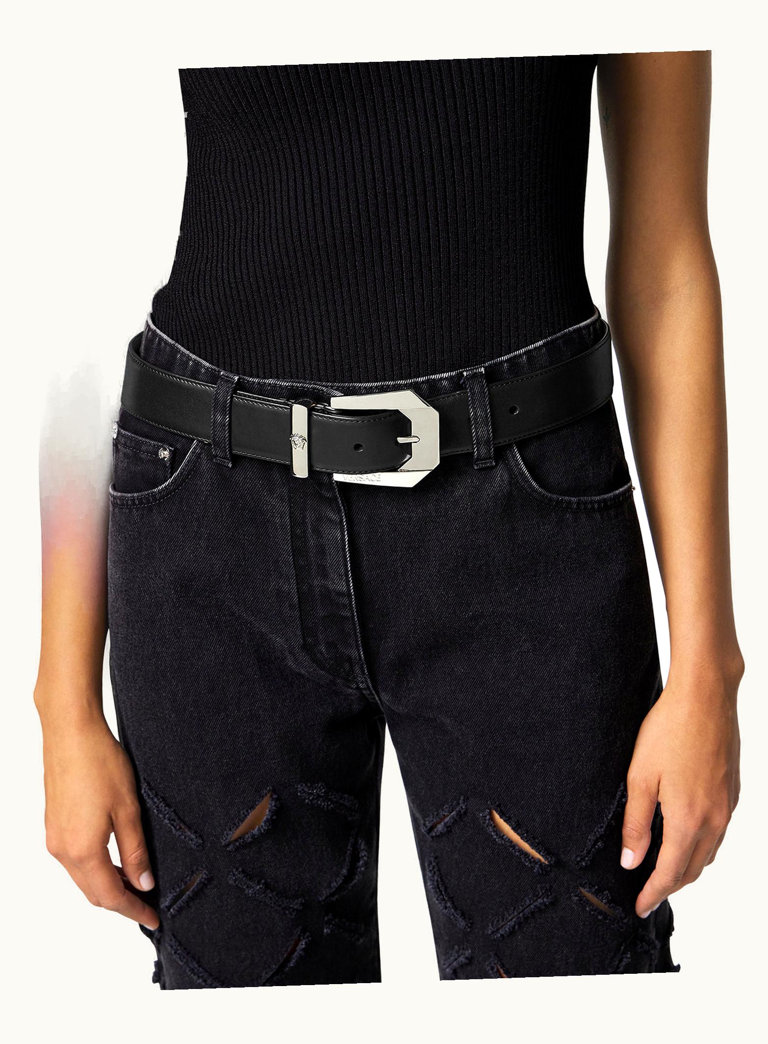 Versace Versace Medusa Heritage Leather Belt Black, Silver