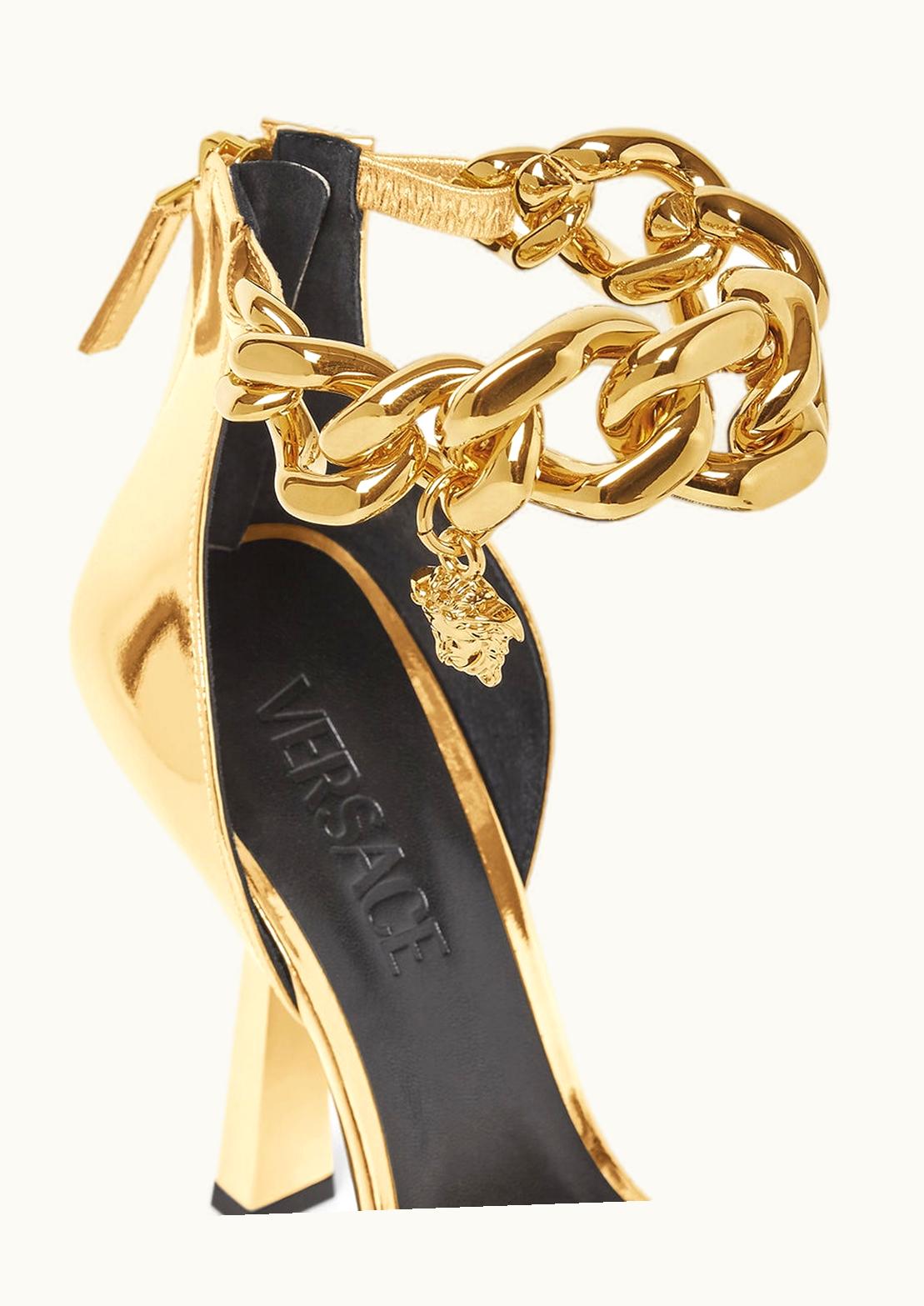 Versace Versace Golden Medusa Metallic Chain High-Heel Sandals Black