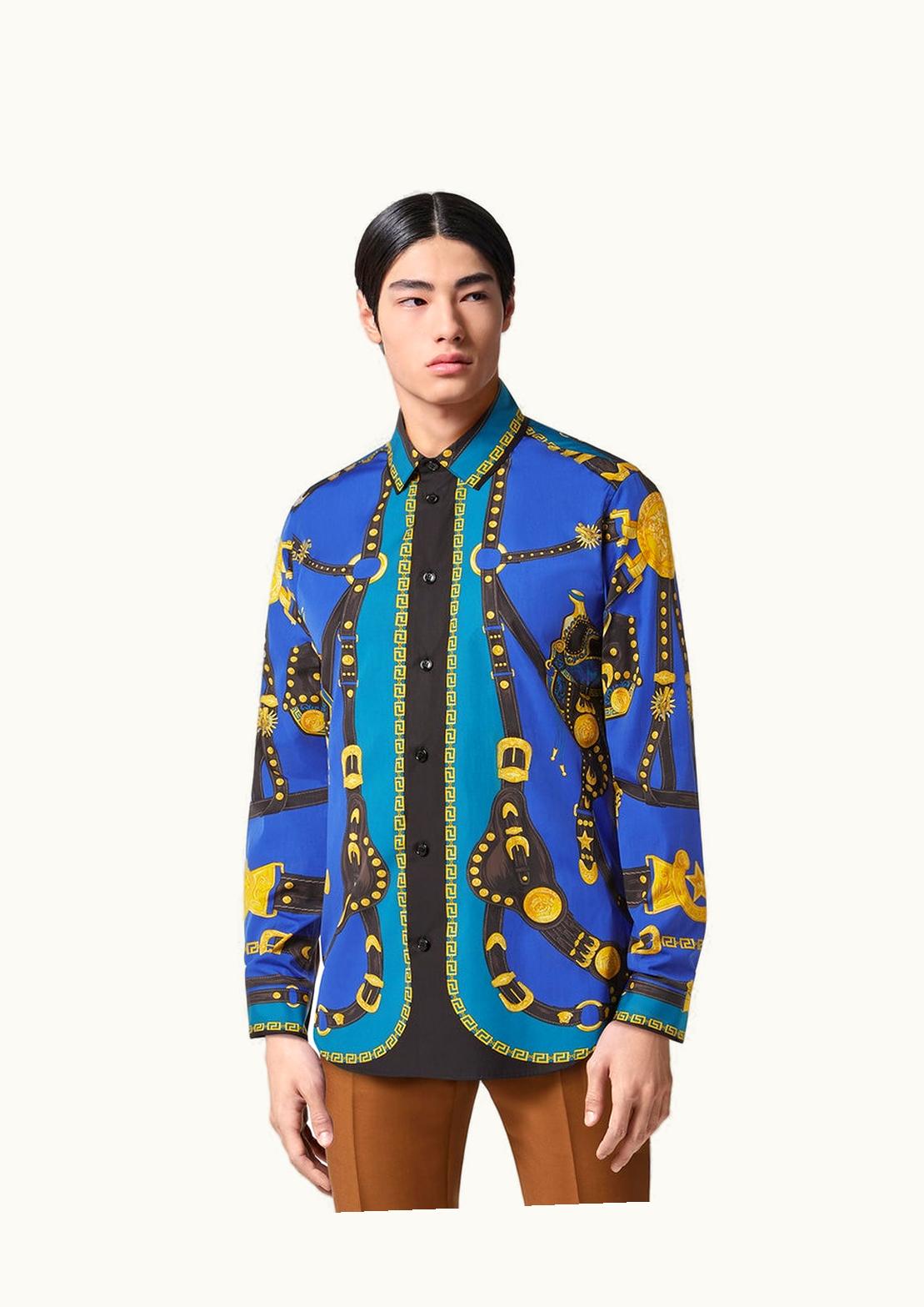 Versace Versace Medusa Saddle Poplin Cotton Shirt Blue