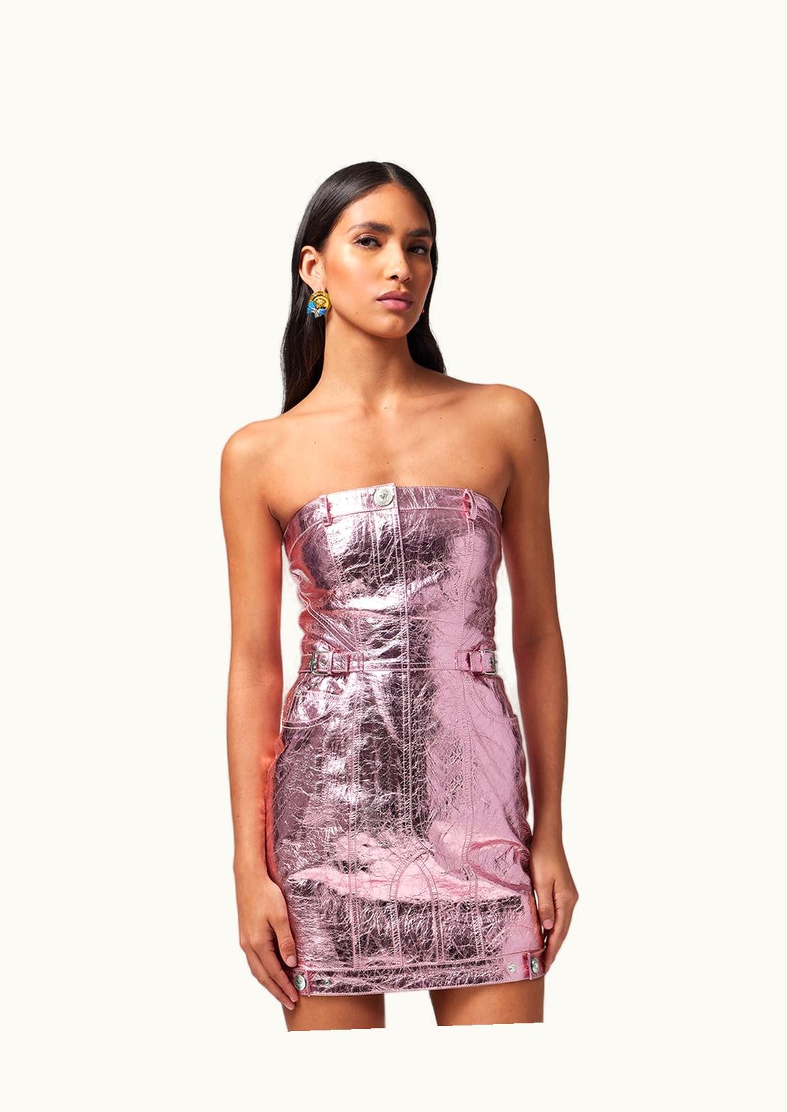 Versace Versace Metallic Leather Mini Dress Pink