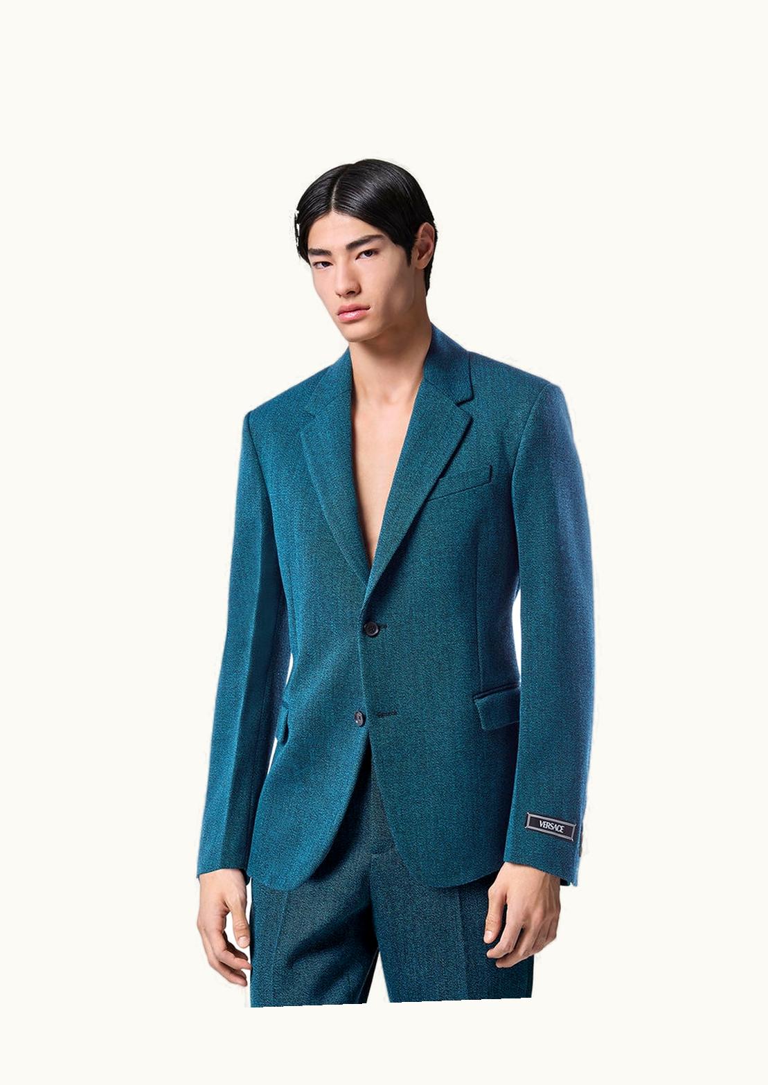 Versace Versace Moulinè Wool Single-Breasted Blazer Green