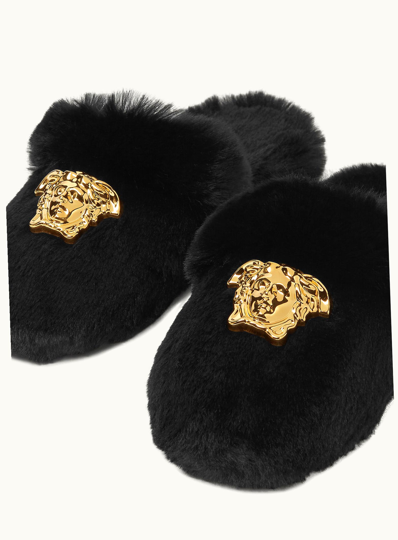 Versace Versace Palazzo Faux-Fur Slippers Black
