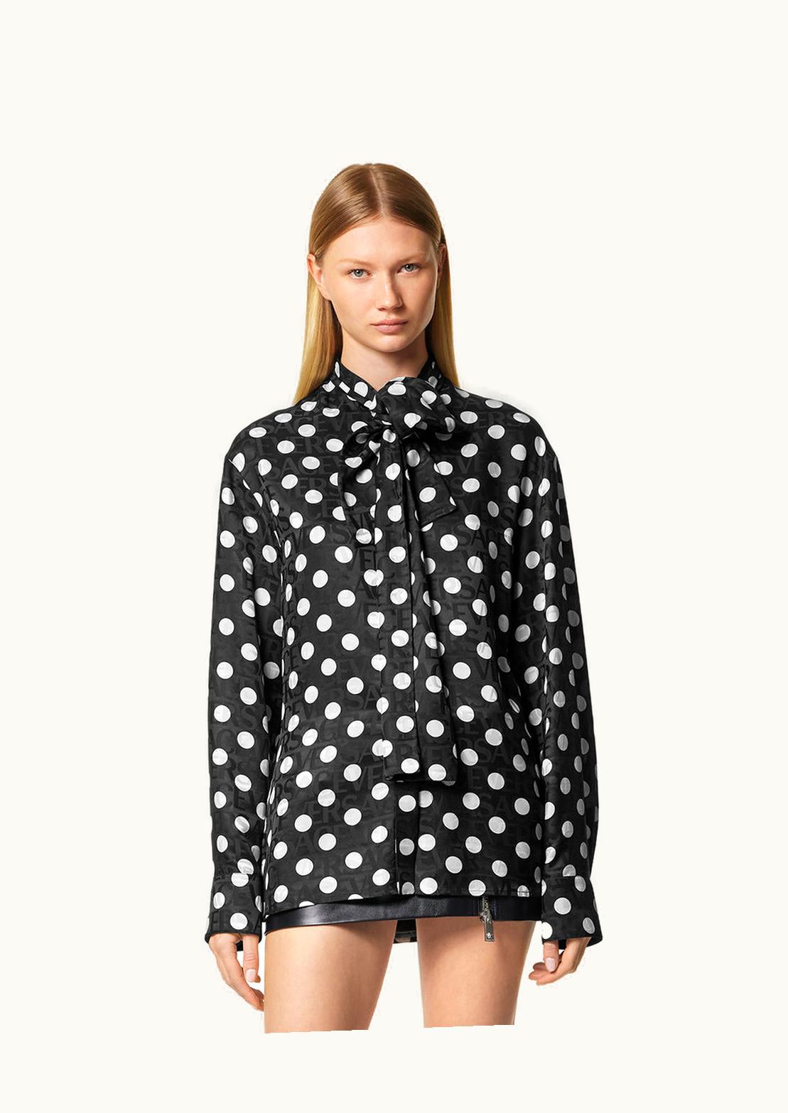 Versace Versace Allover Polka Dot Jacquard Shirt with Scarf-Tie Collar Black