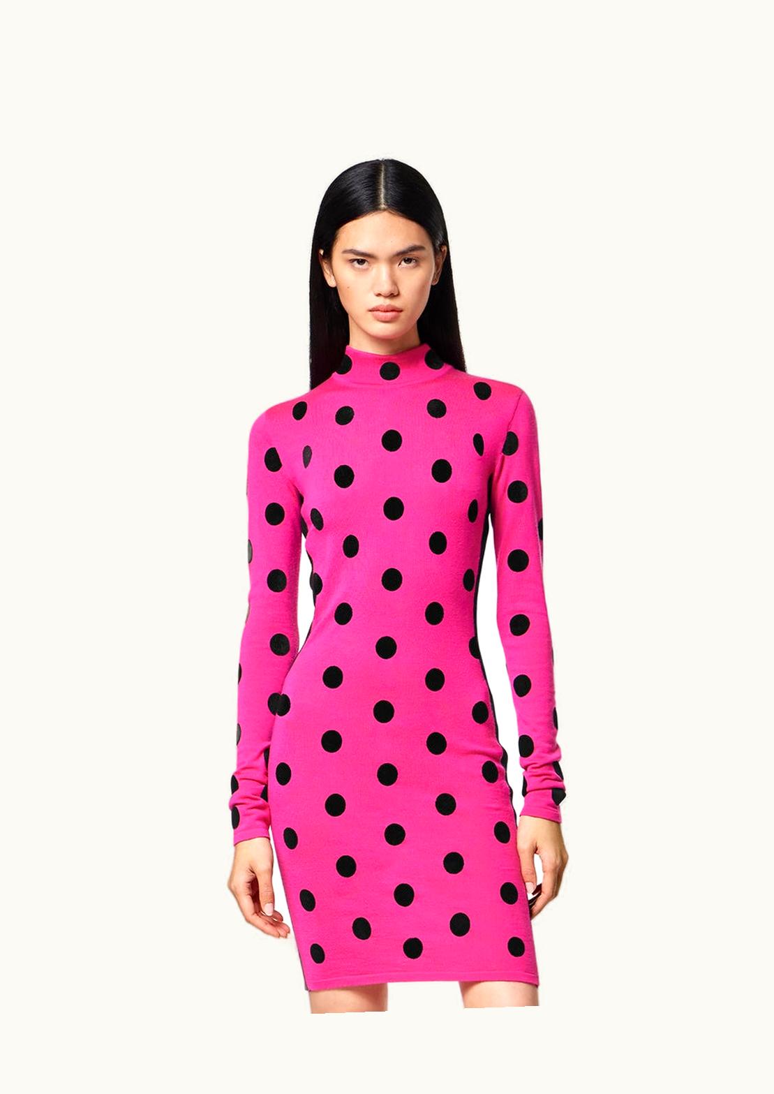 Versace Versace Polka Dot Turtleneck Knit Midi Dress Pink