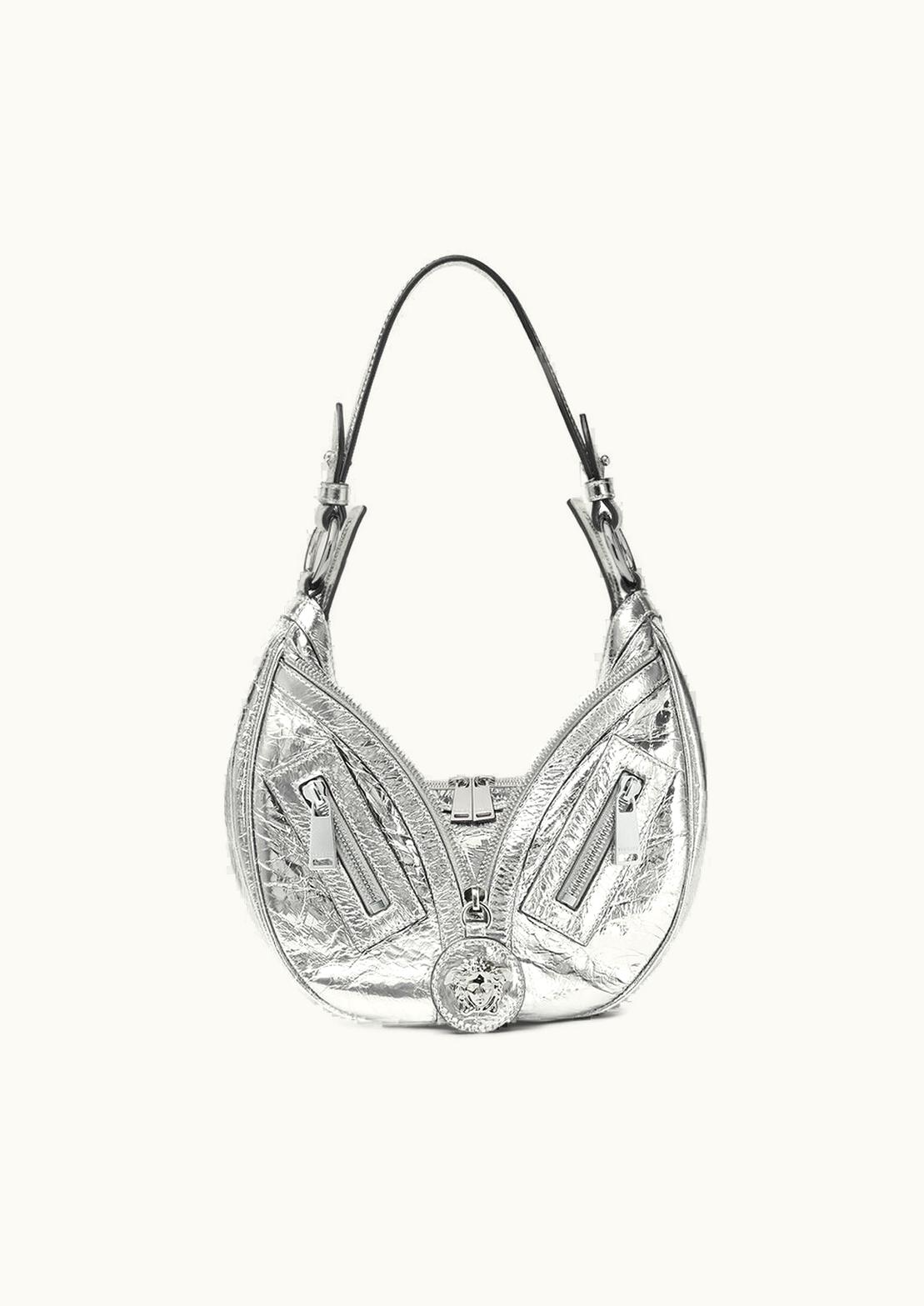 Versace Versace Repeat Metallic Small Hobo Bag Silver