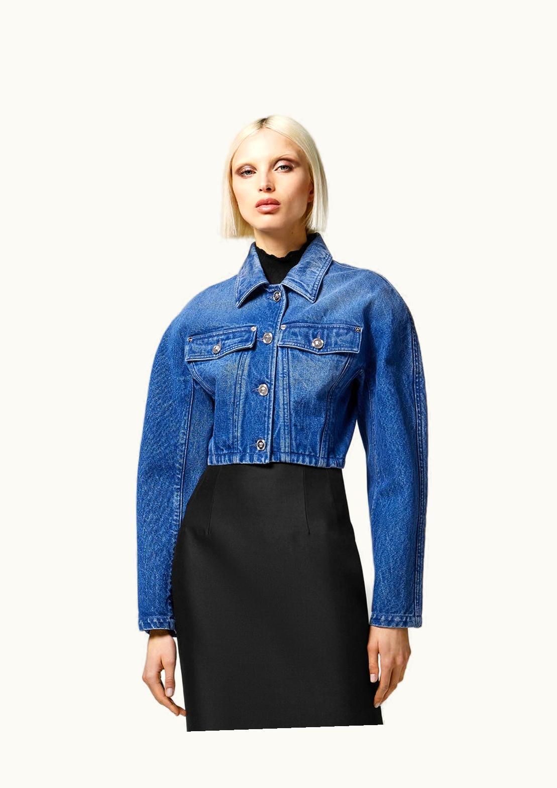 Versace Versace Rounded Crop Denim Jacket Blue