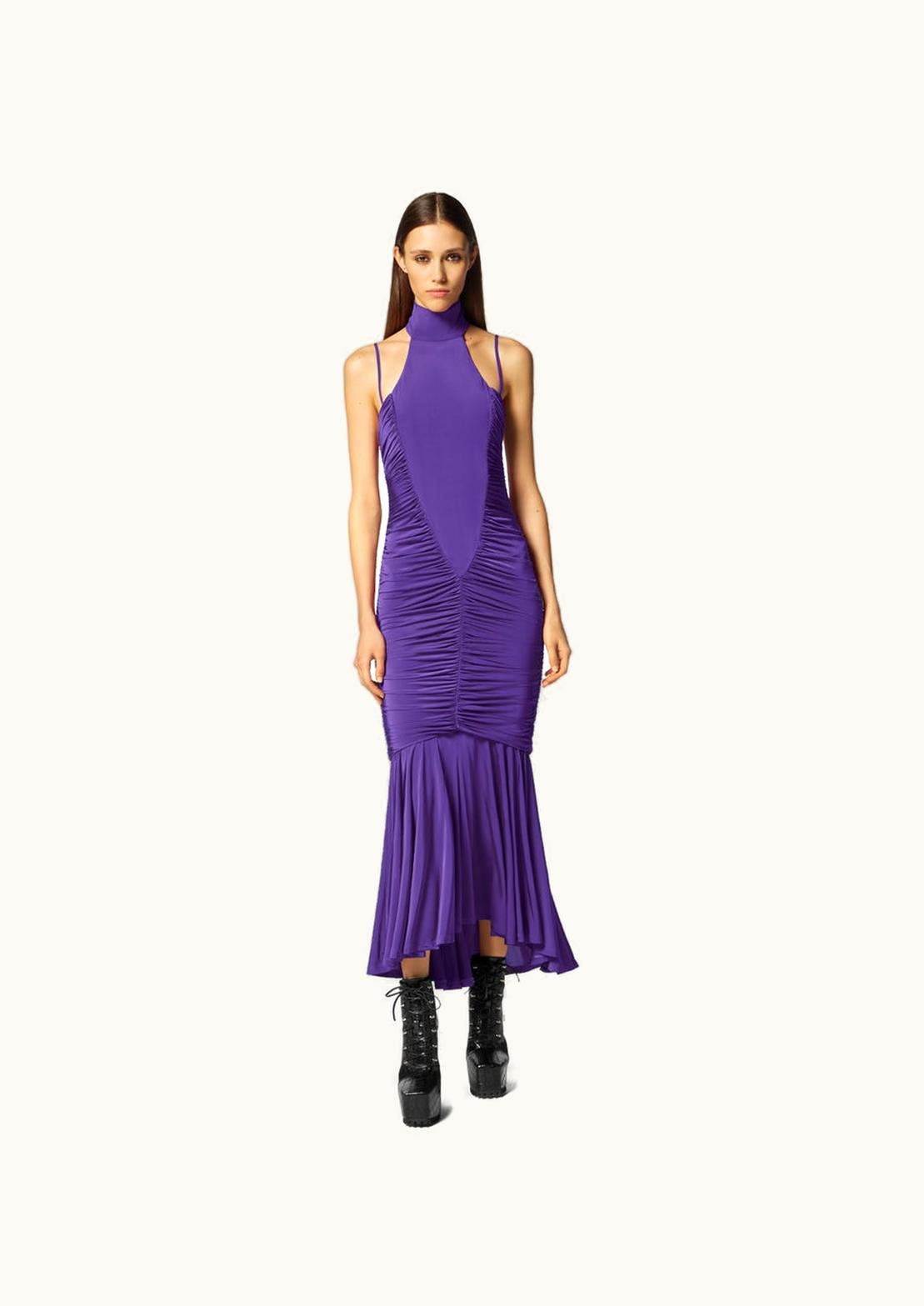 Versace Versace Ruched Halterneck Long Dress Purple