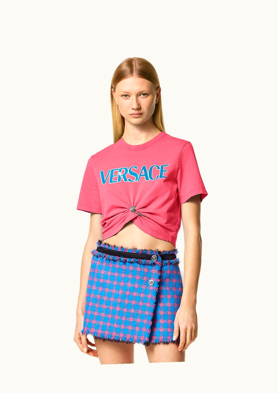 Versace Versace Safety Pin Logo Cropped T-Shirt Pink