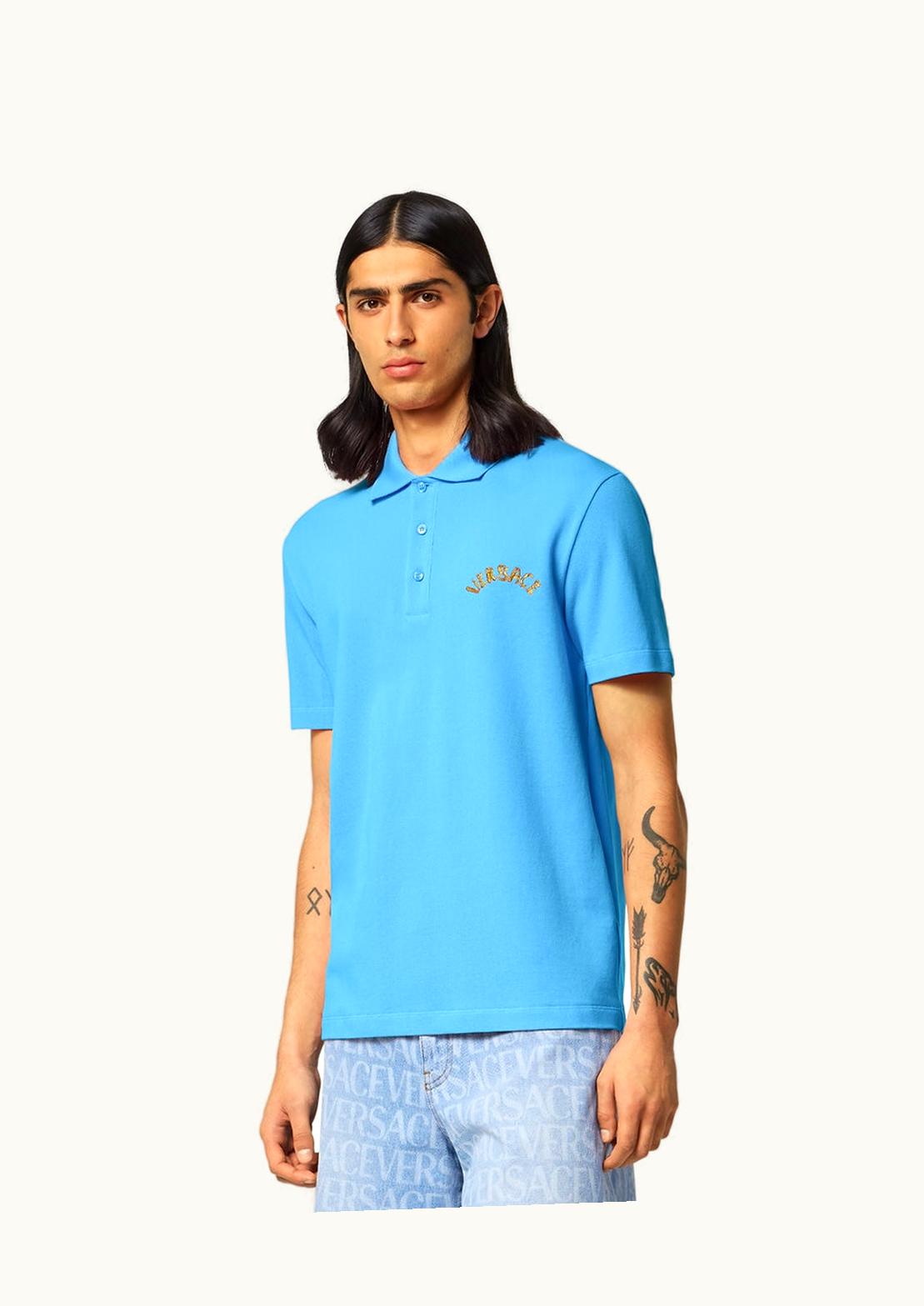 Versace Versace Seashell Baroque Logo Polo Shirt Blue