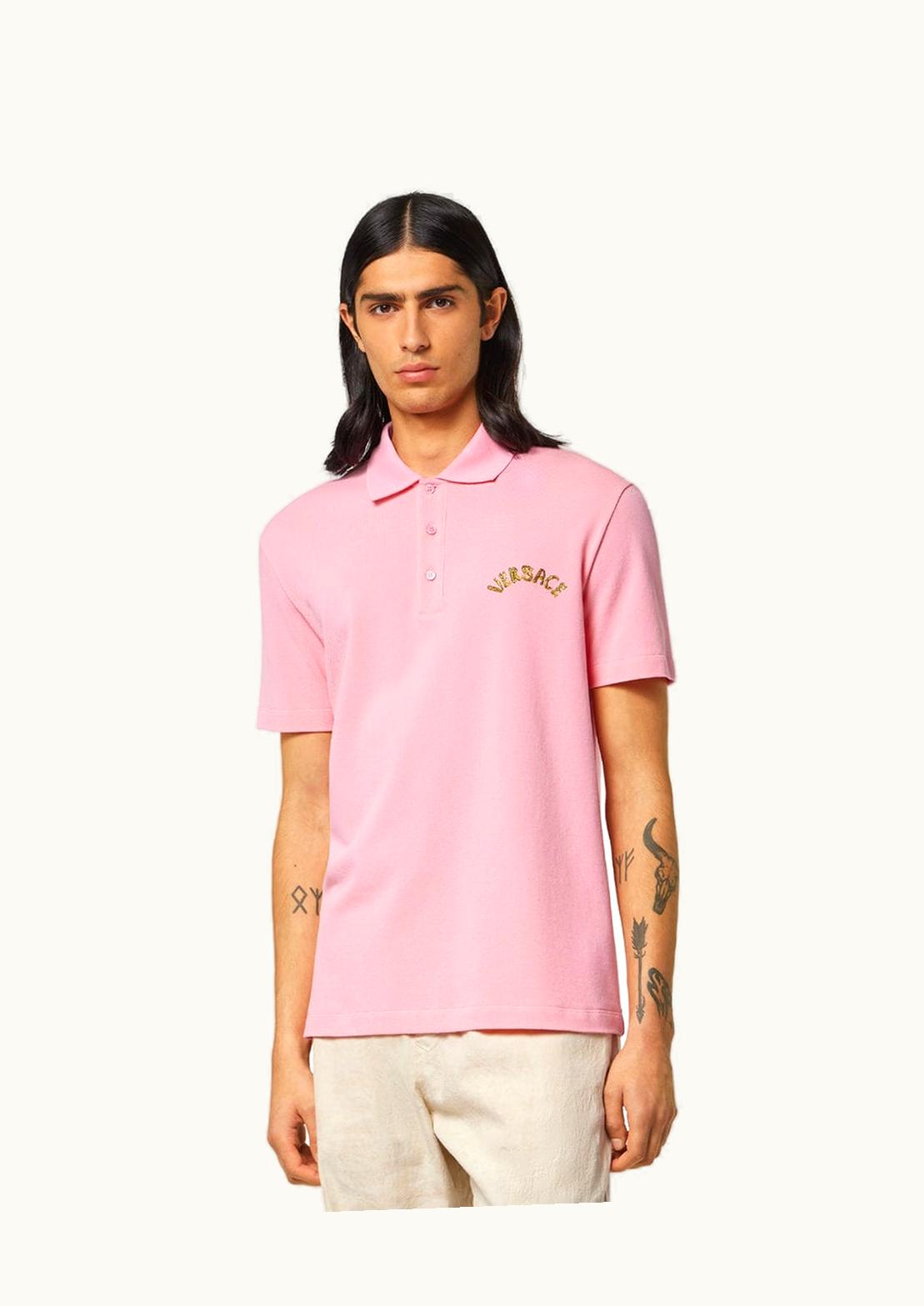 Versace Versace Seashell Baroque Embroidered Logo Polo Shirt Pink
