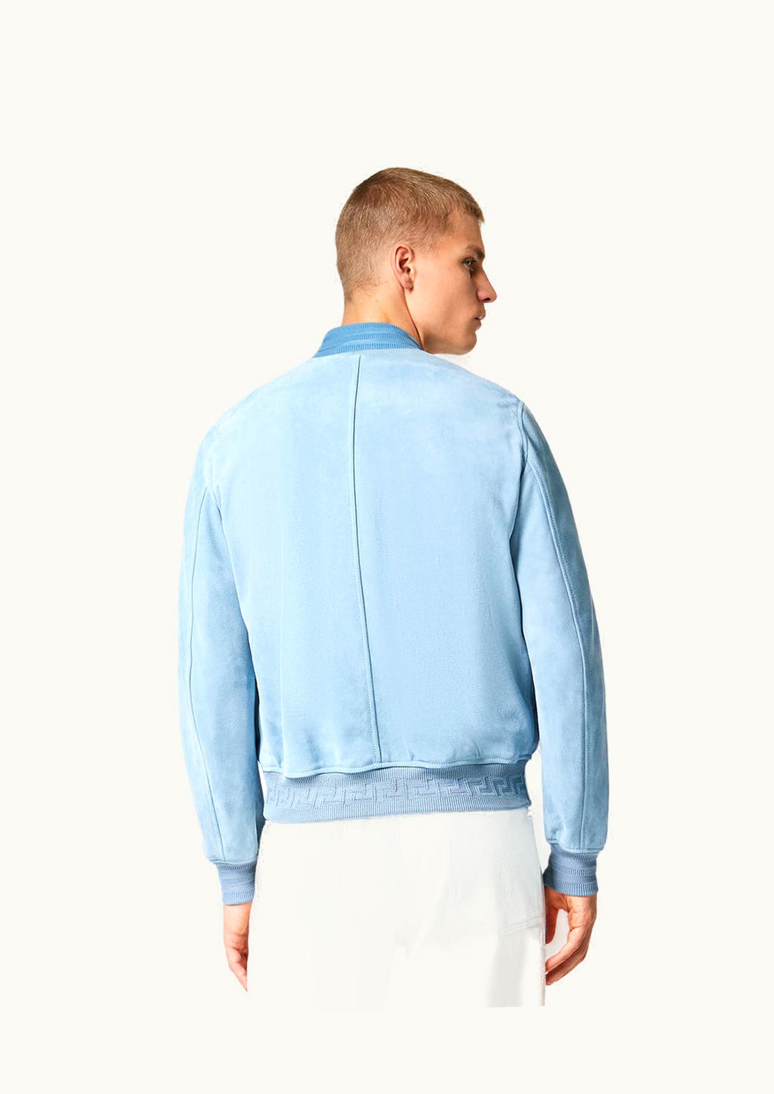 Versace Versace Seashell Baroque Logo Suede Jacket Blue