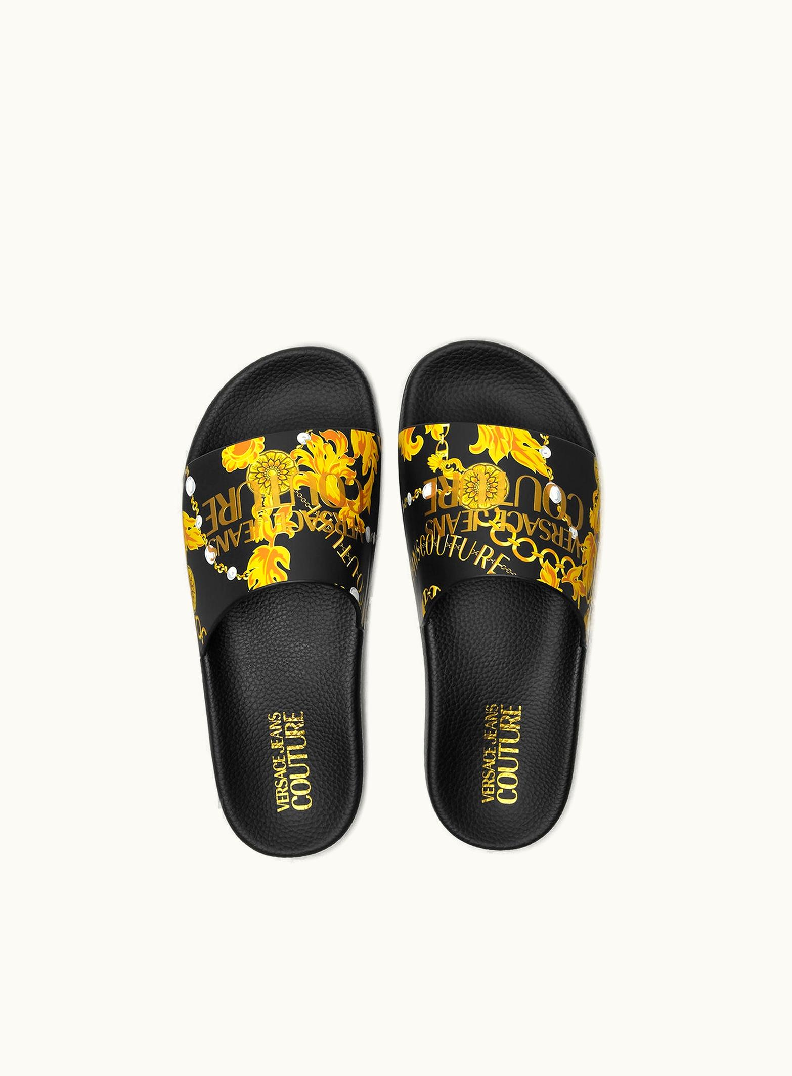 Versace Versace Shelly Chain Couture Sliders Black, Gold