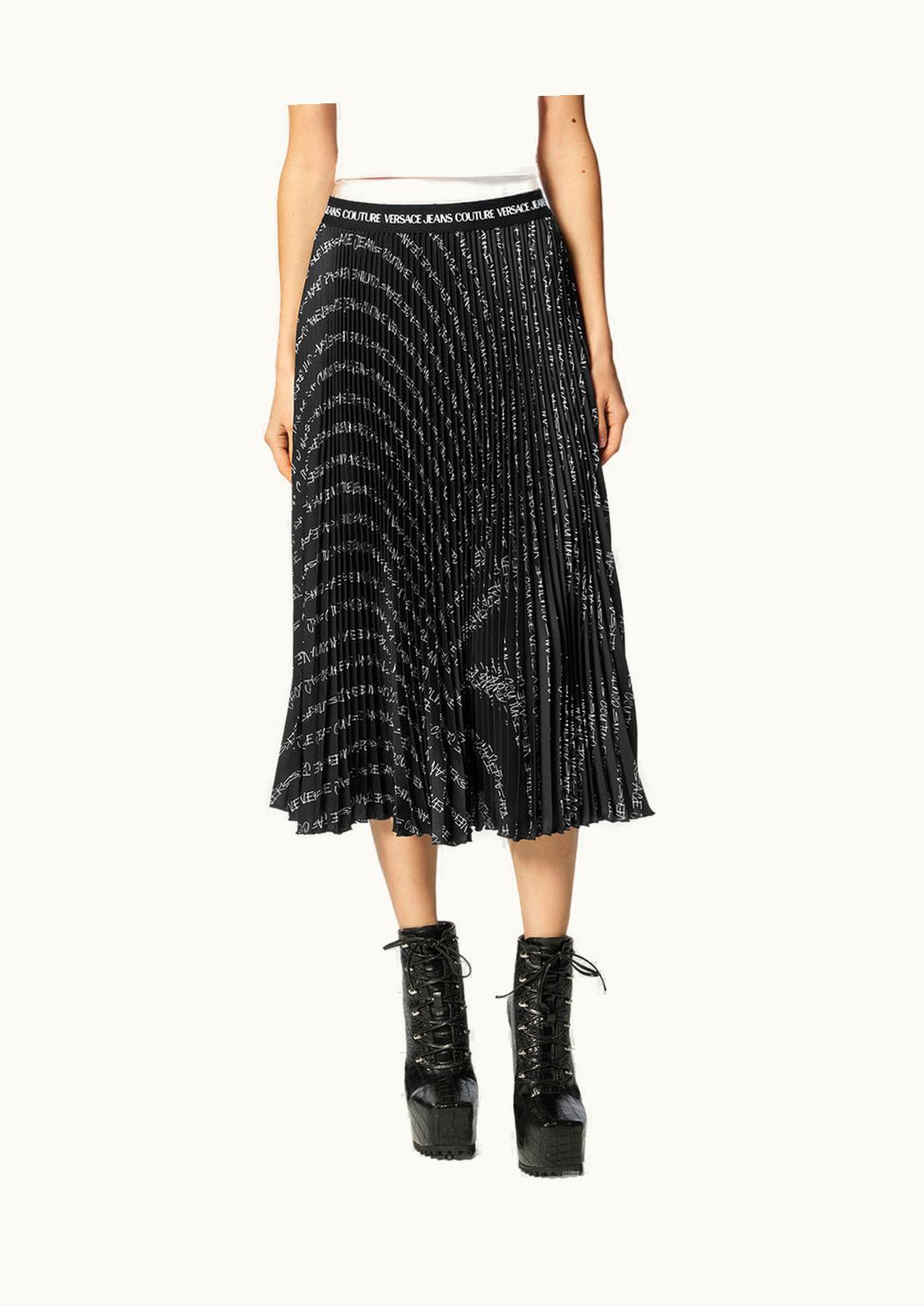 Versace Versace Signature Pleated Midi Skirt Signature Print Black