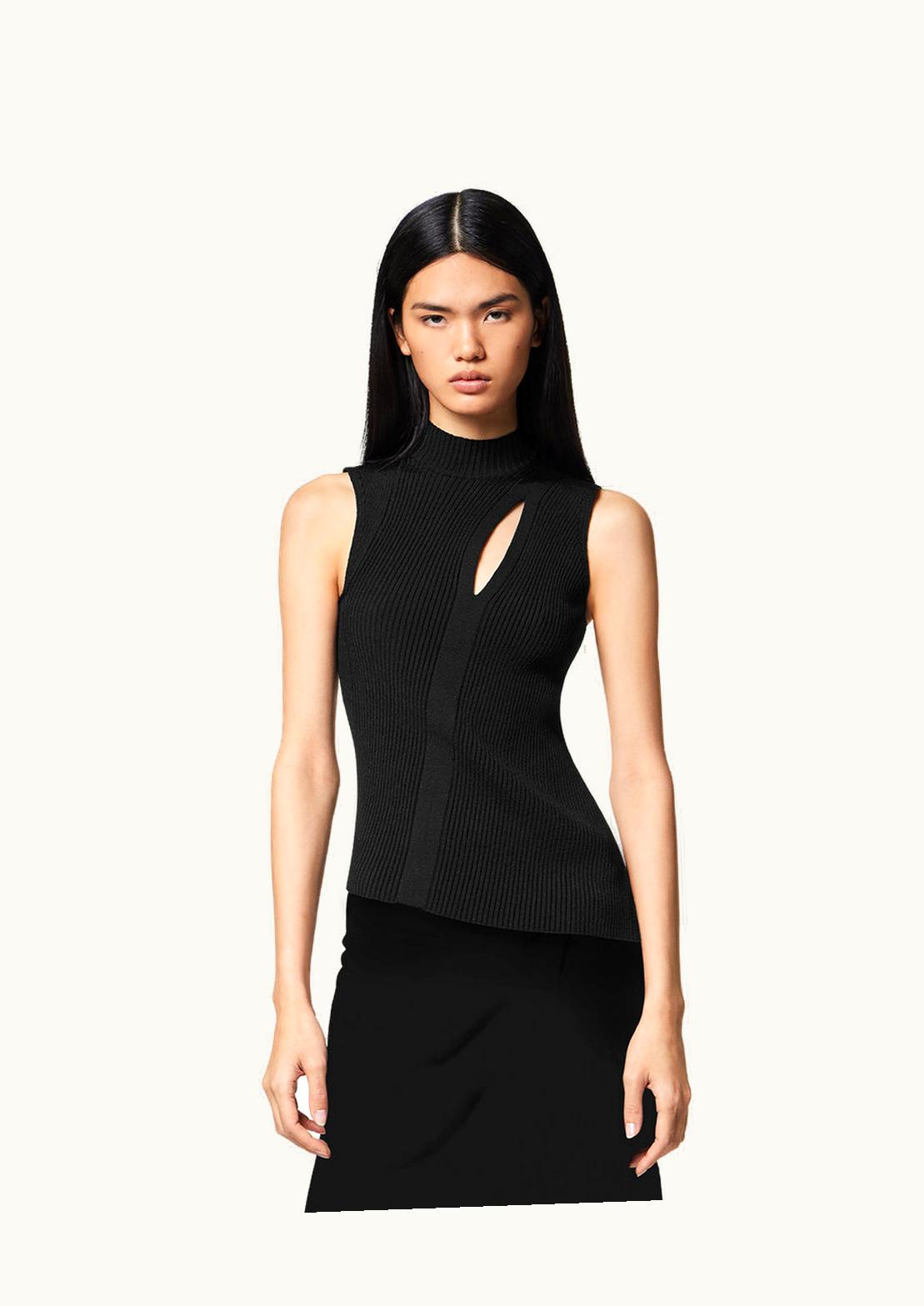 Versace Versace Slashed Ribbed Turtleneck Top Black