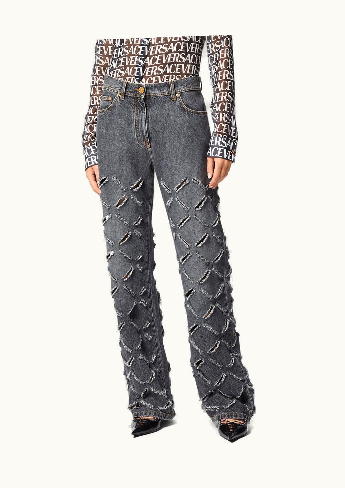 Versace Versace Slashed Wide-Leg Jeans Gray