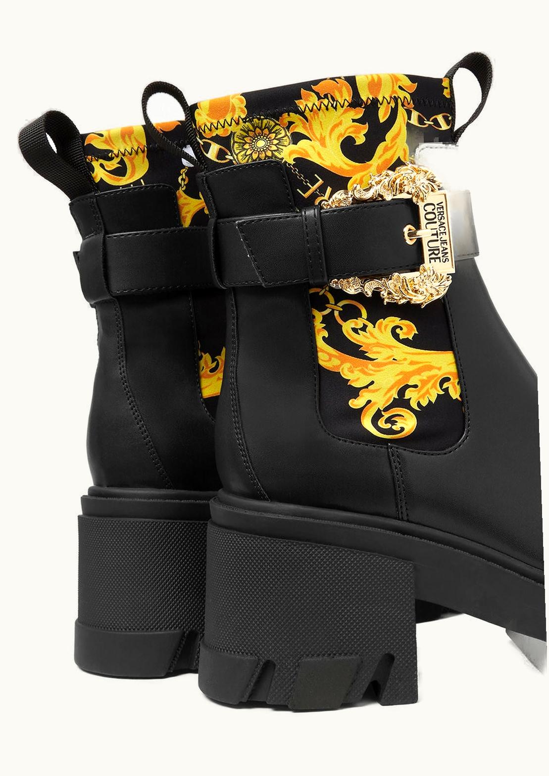 Versace Versace Chain Couture Baroque Faux Leather Chelsea Boots Black
