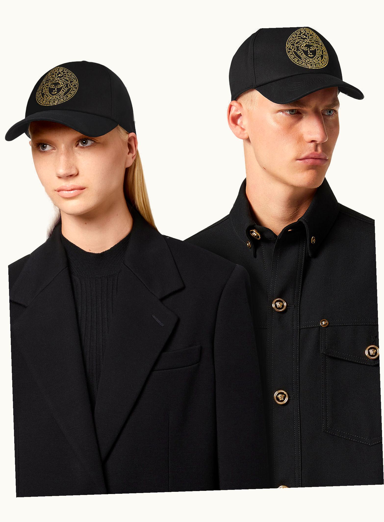 Versace Versace Medusa Studded Canvas Baseball Cap, Gold