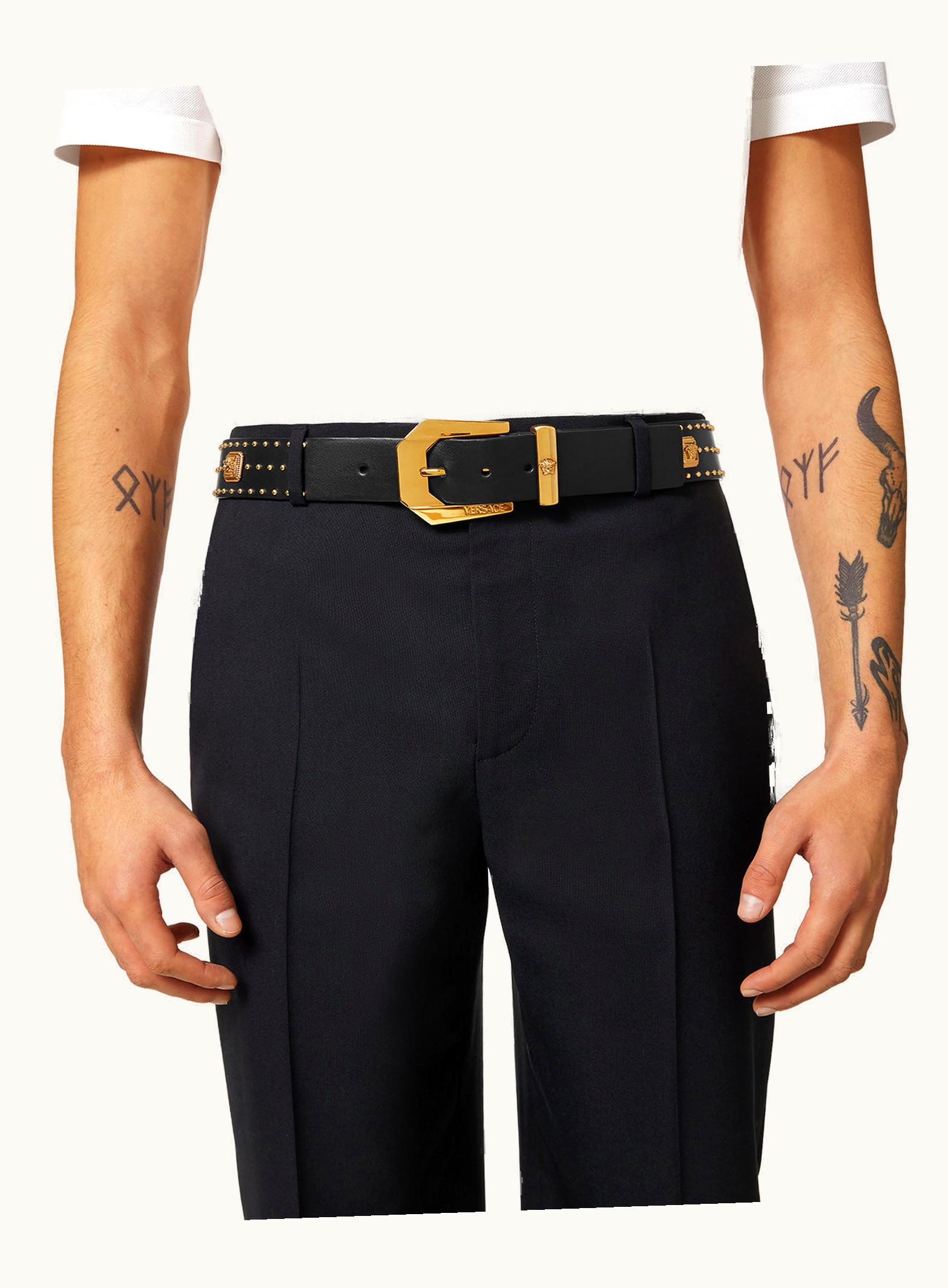 Versace Versace Medusa Heritage Studded Leather Belt Black