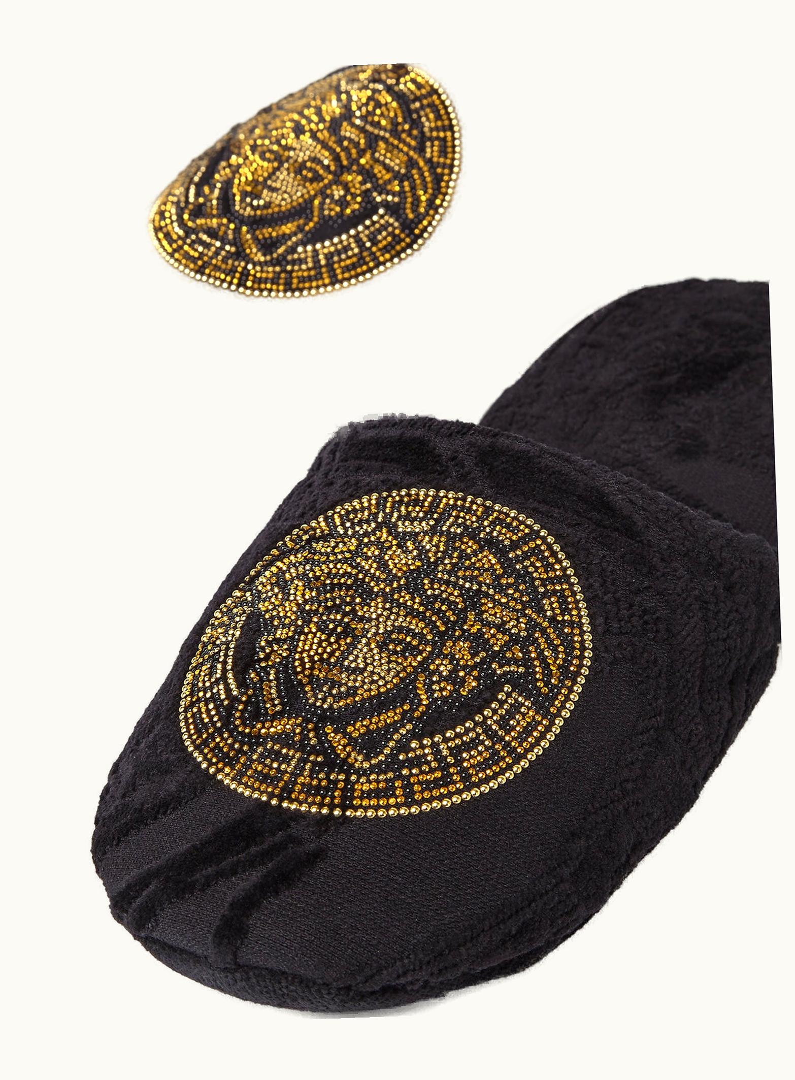 Versace Versace Crystal-Embellished Medusa Terry Cloth Slippers