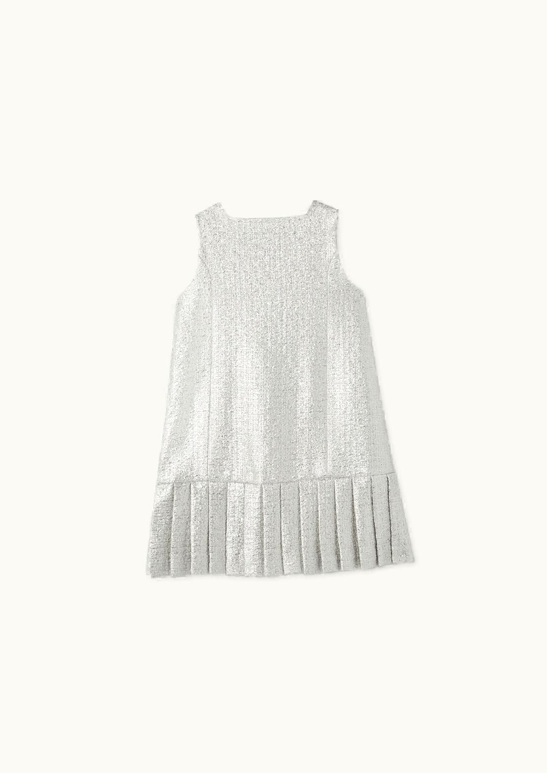 Versace Versace Tweed Kids Pleated Dress White, Silver